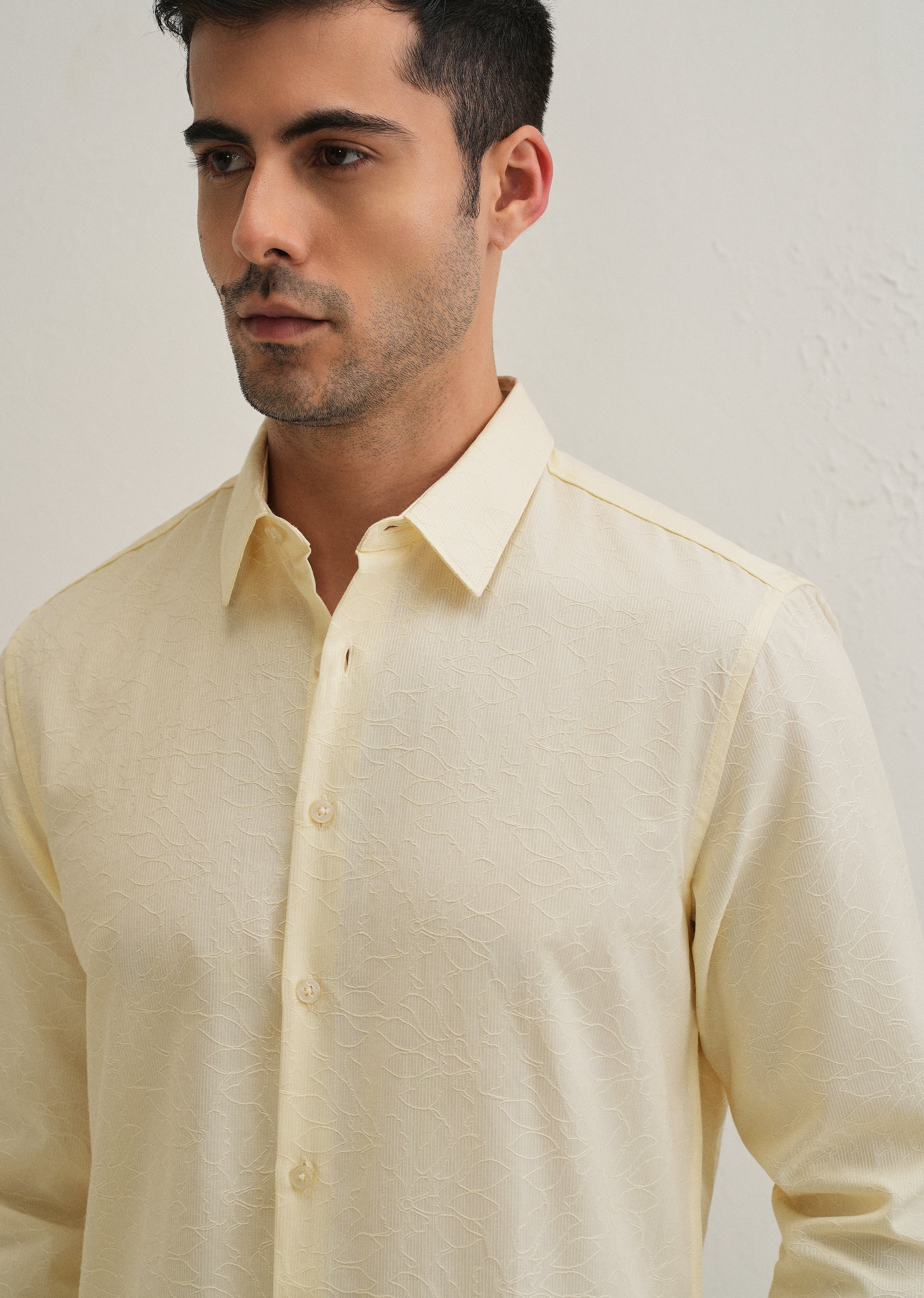 Butter Cream Floral Jacquard Shirt - Image 5
