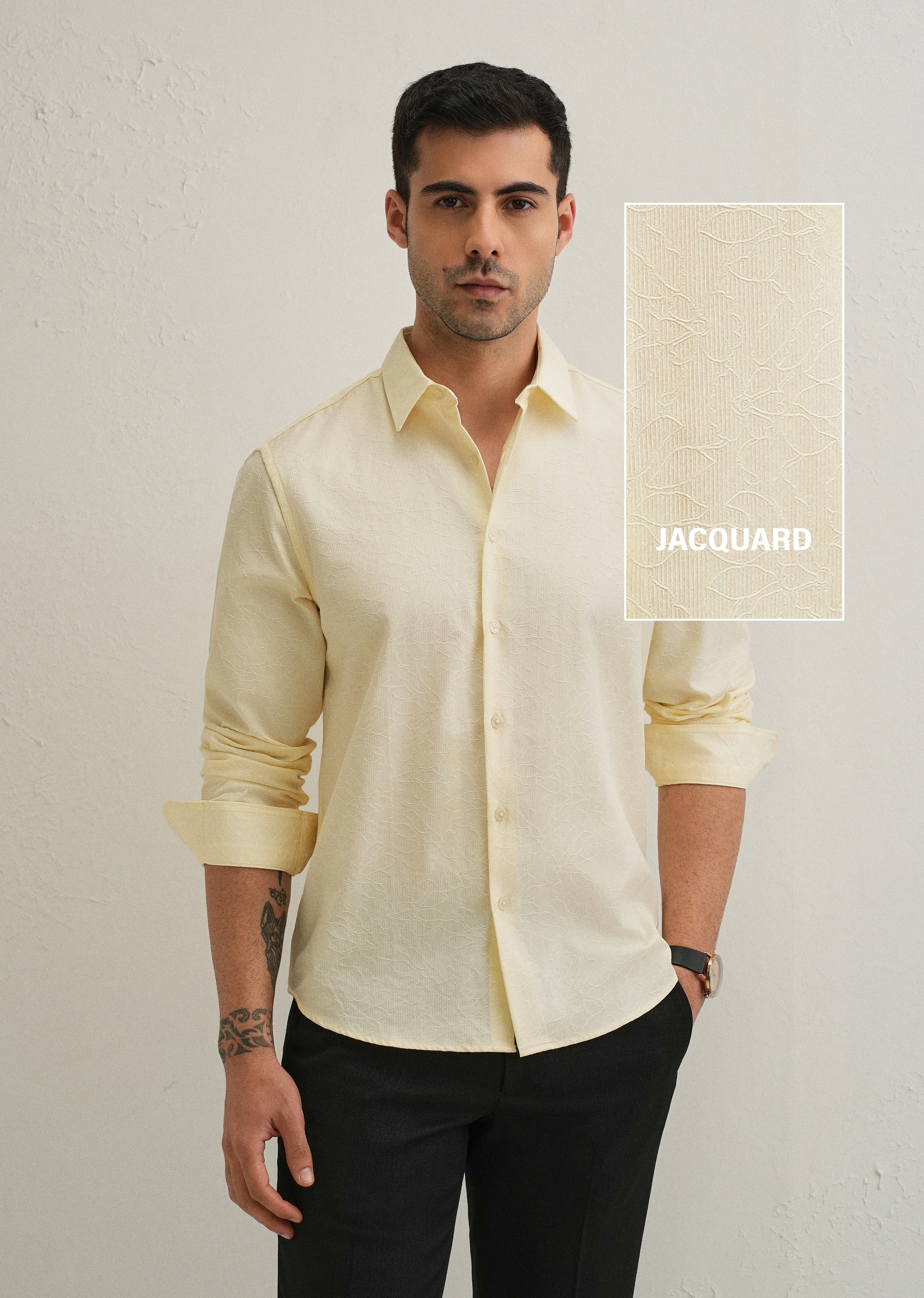 Butter Cream Floral Jacquard Shirt - Image 7