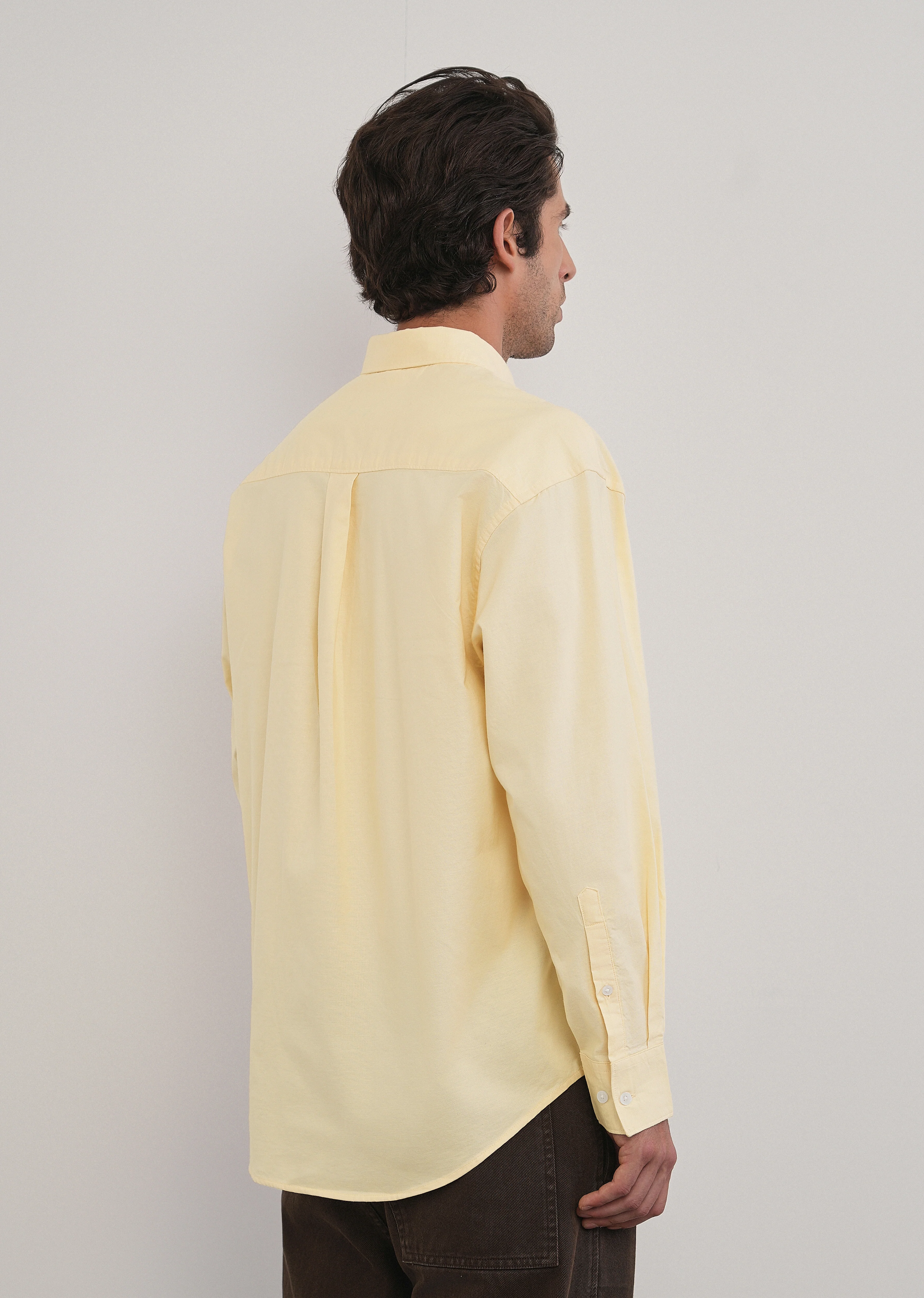 Butter Yellow Cotton Stretch Oversized Shirt - Image 2