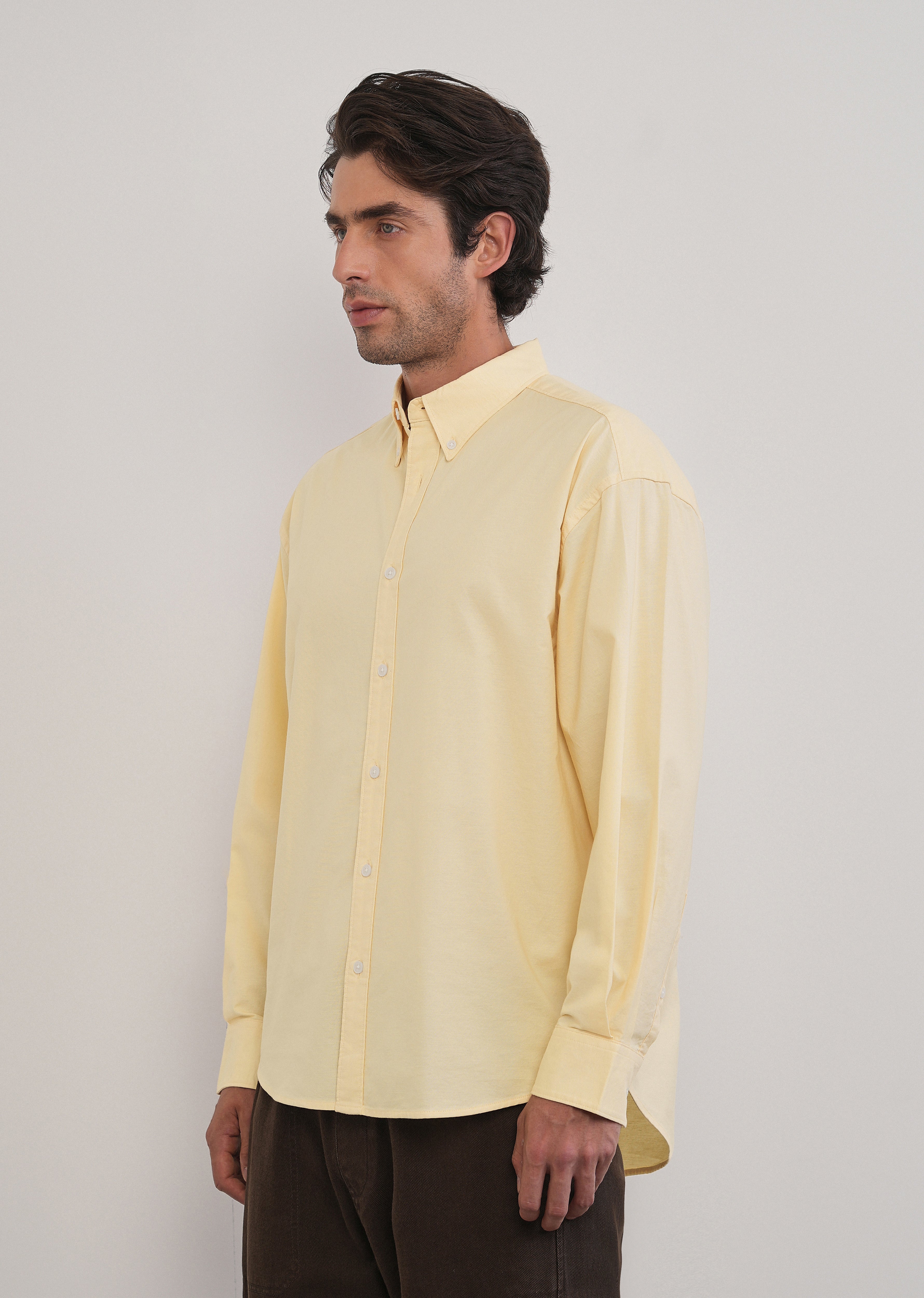 Butter Yellow Cotton Stretch Oversized Shirt - Image 4