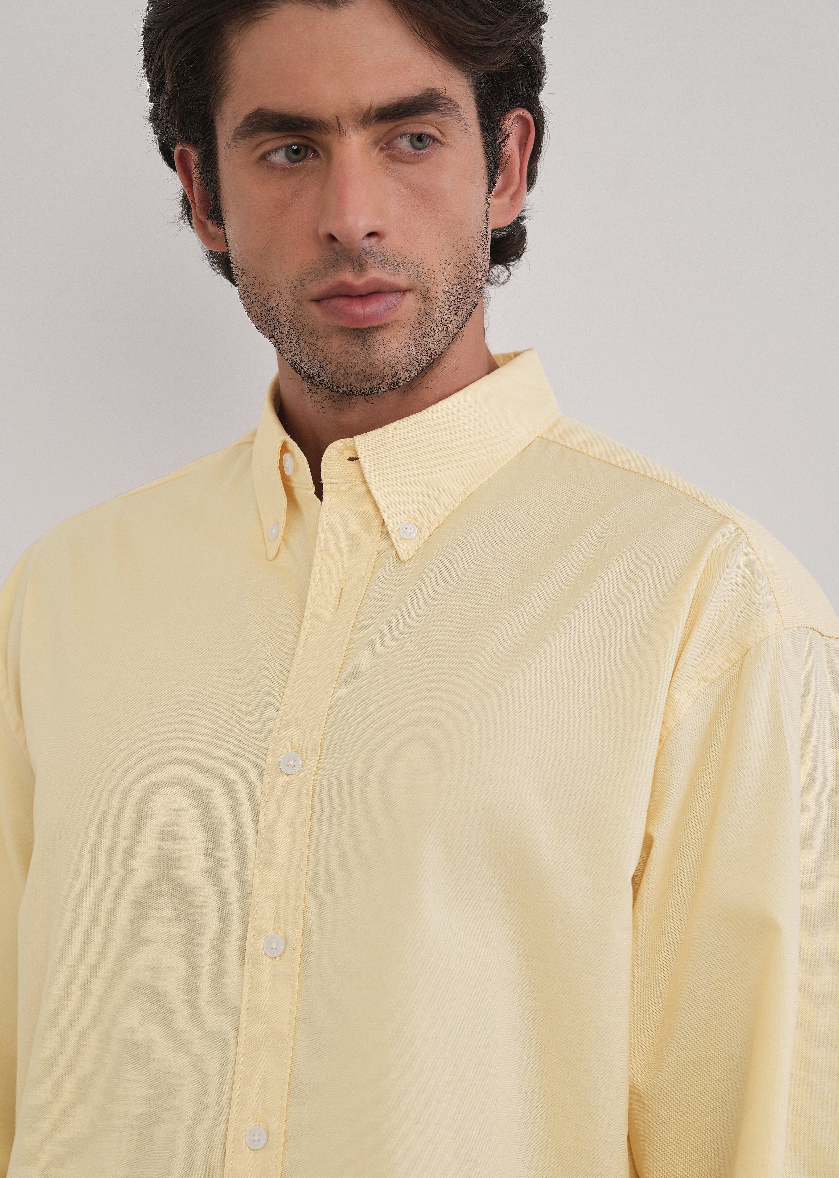 Butter Yellow Cotton Stretch Oversized Shirt - Image 5