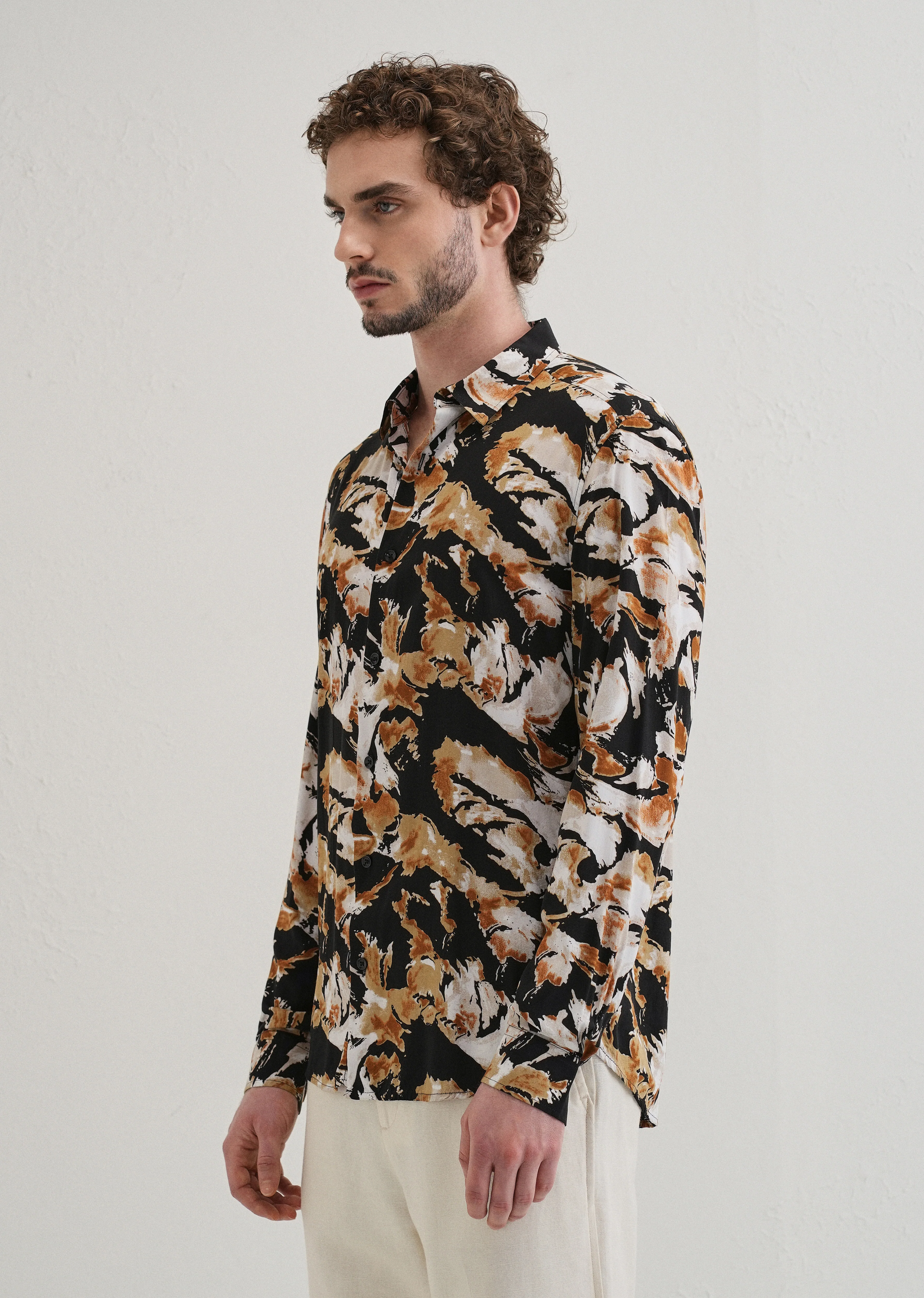 Caramel Brown Print Full sleeve shirt - Image 4