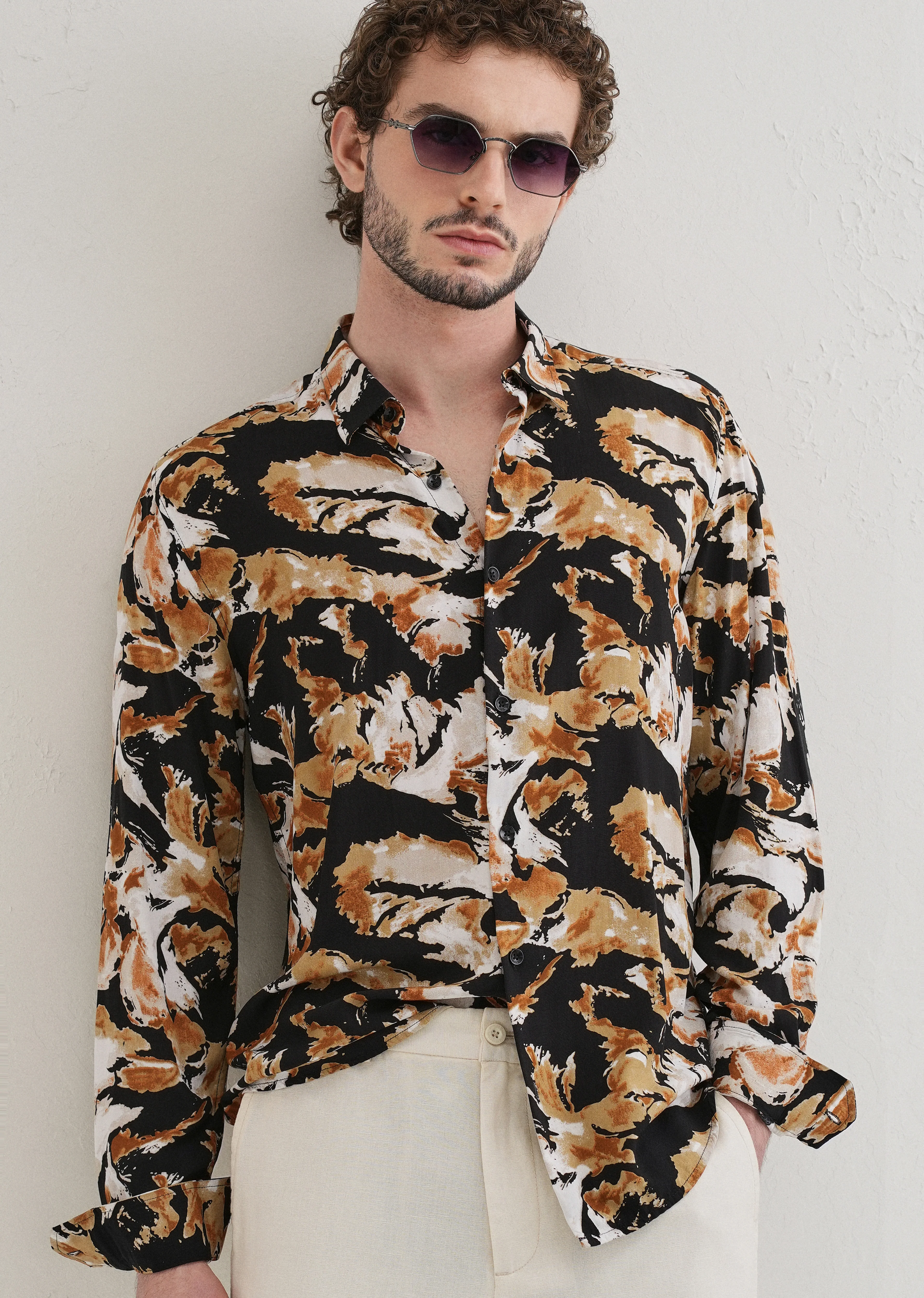 Caramel Brown Print Full sleeve shirt - Image 7