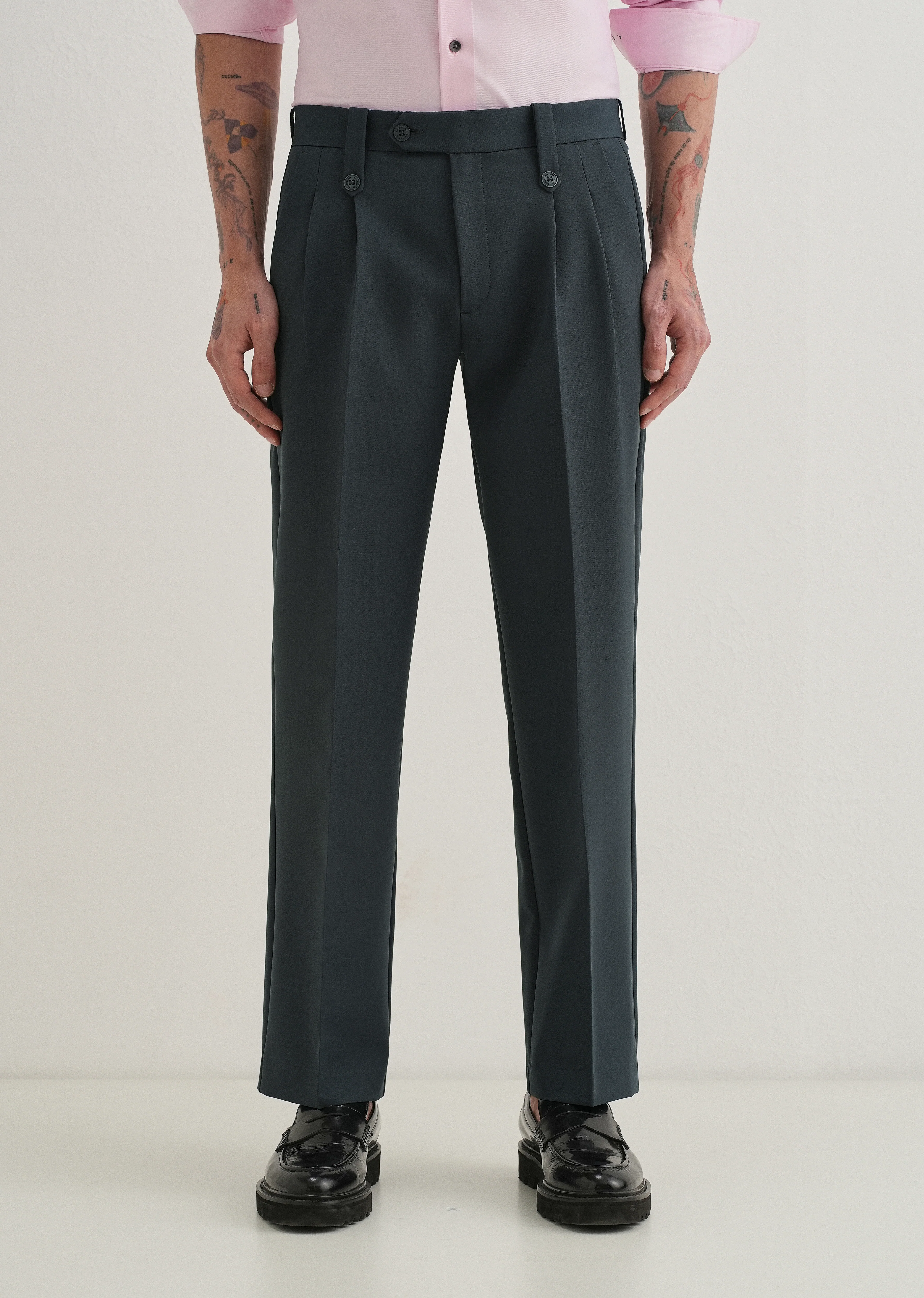 Charcoal Grey Button-Tab Pleat Trouser - Image 3