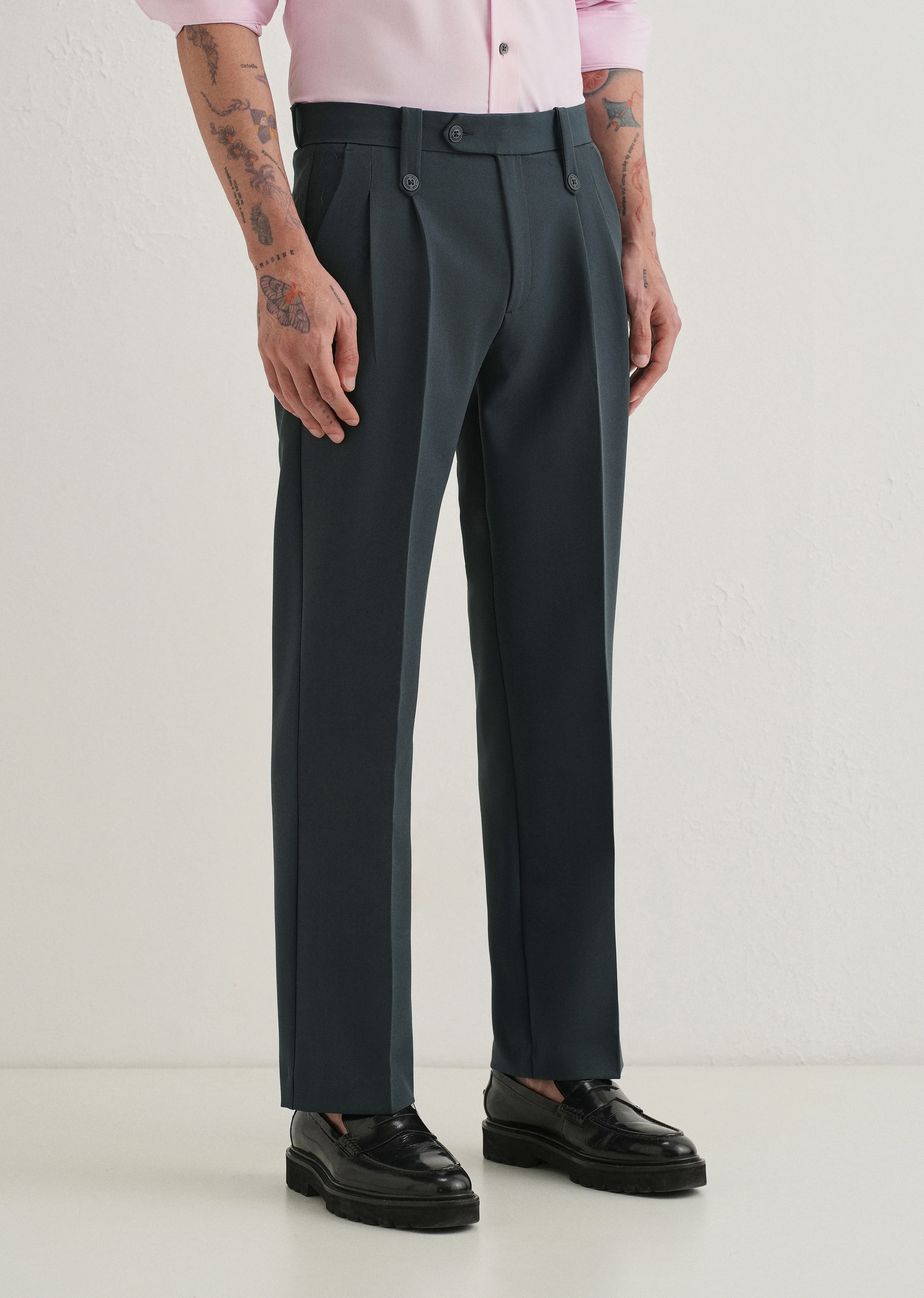 Charcoal Grey Button-Tab Pleat Trouser - Image 4