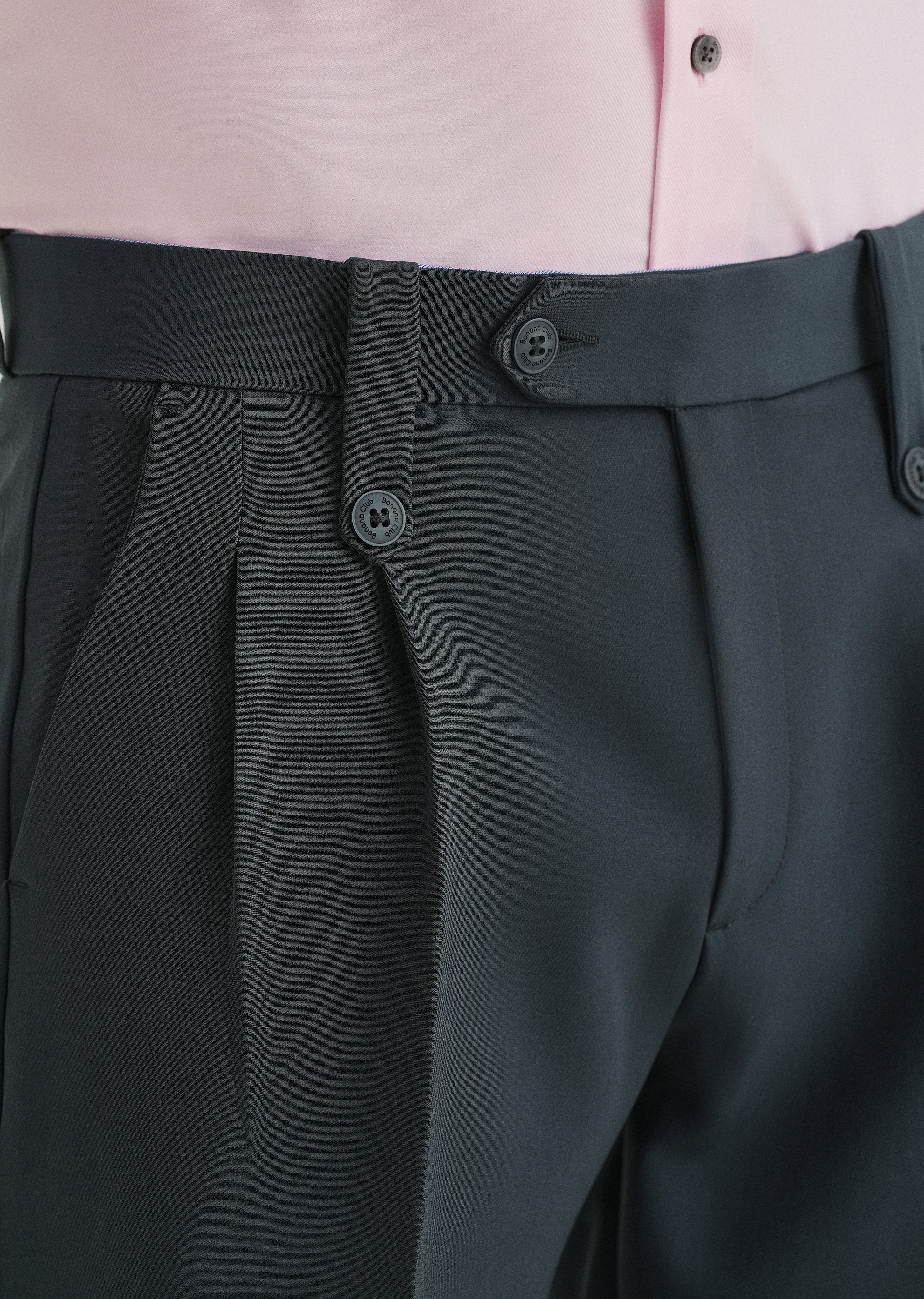 Charcoal Grey Button-Tab Pleat Trouser - Image 5