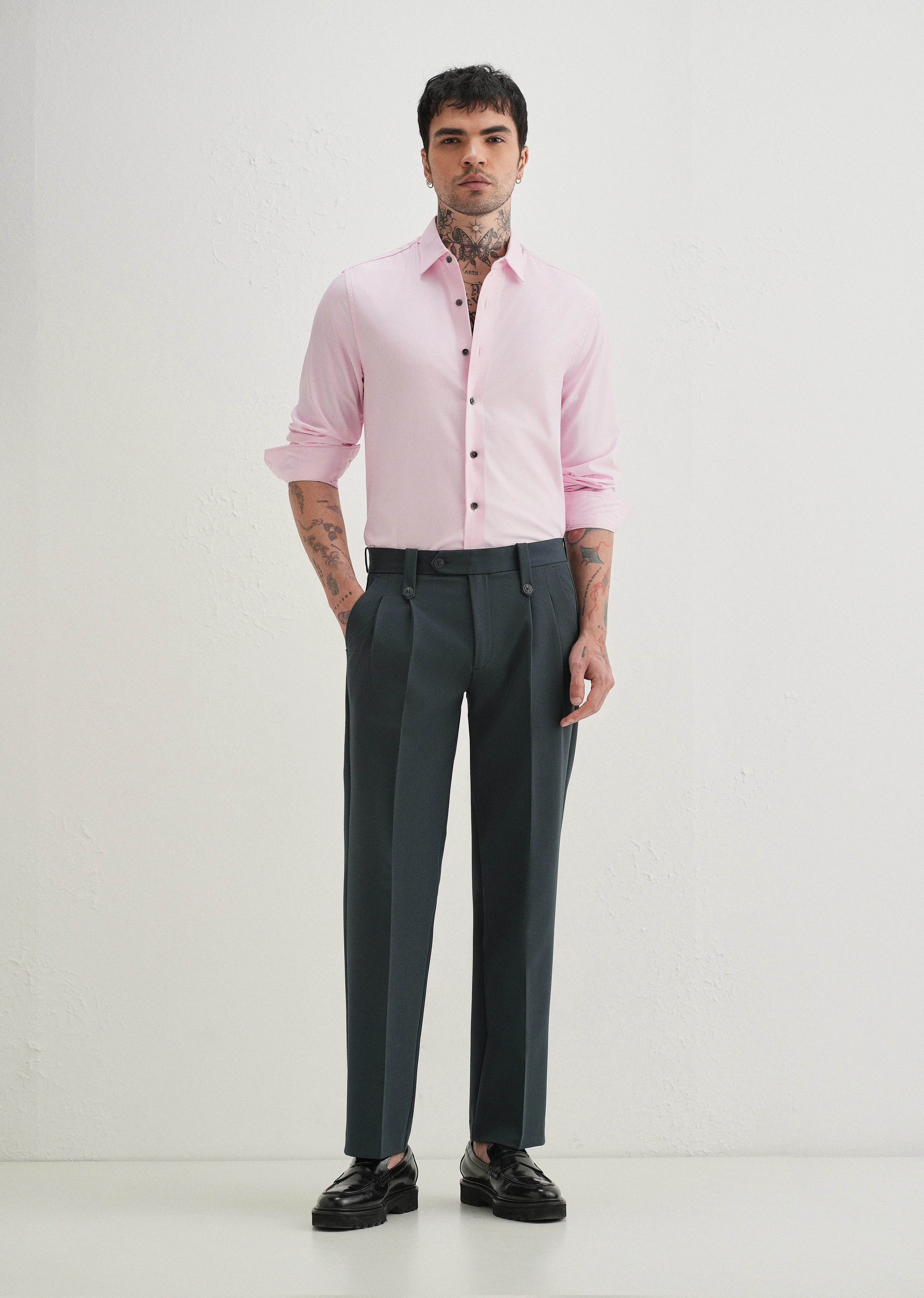 Charcoal Grey Button-Tab Pleat Trouser - Image 6