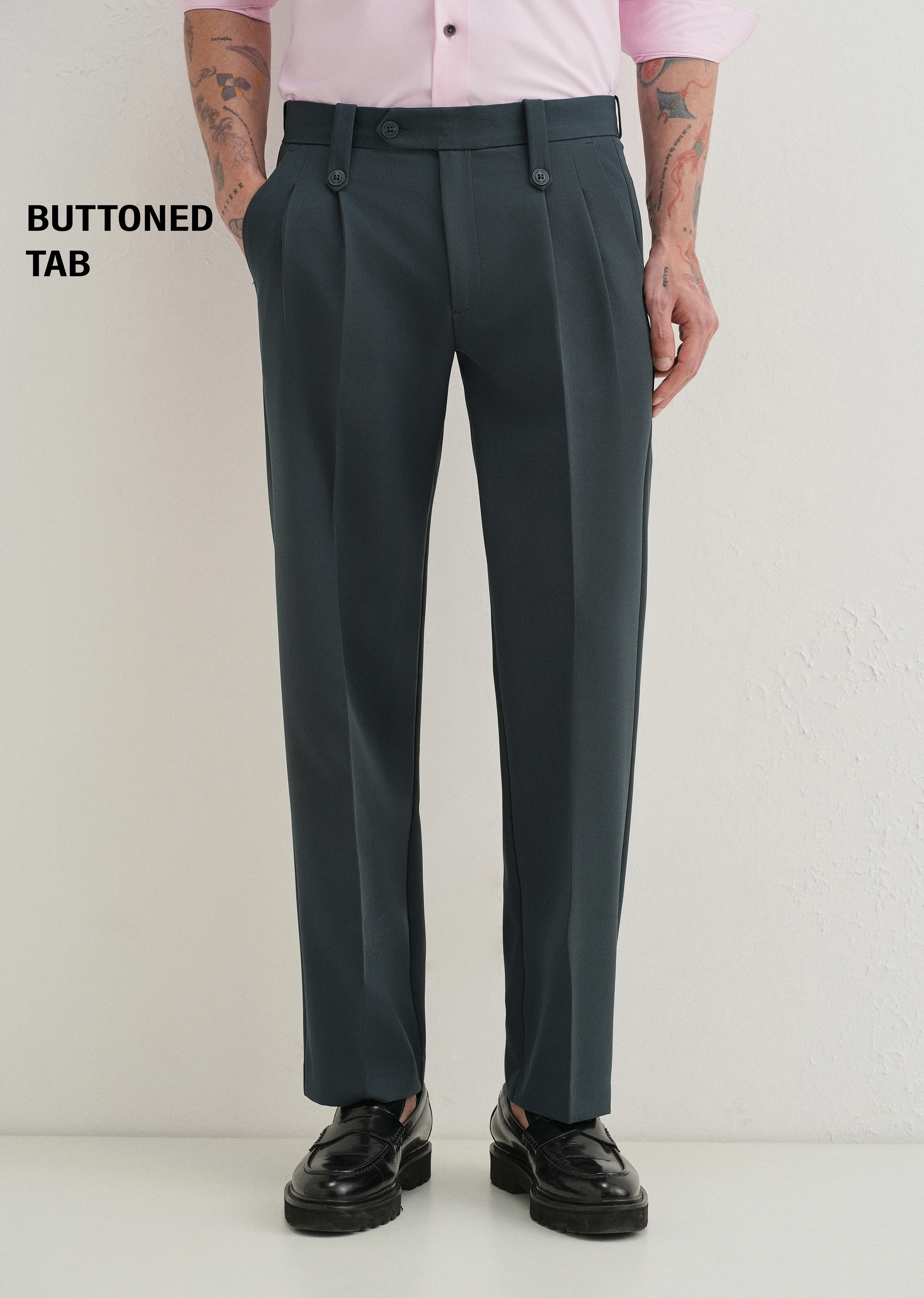 Charcoal Grey Button-Tab Pleat Trouser - Image 7