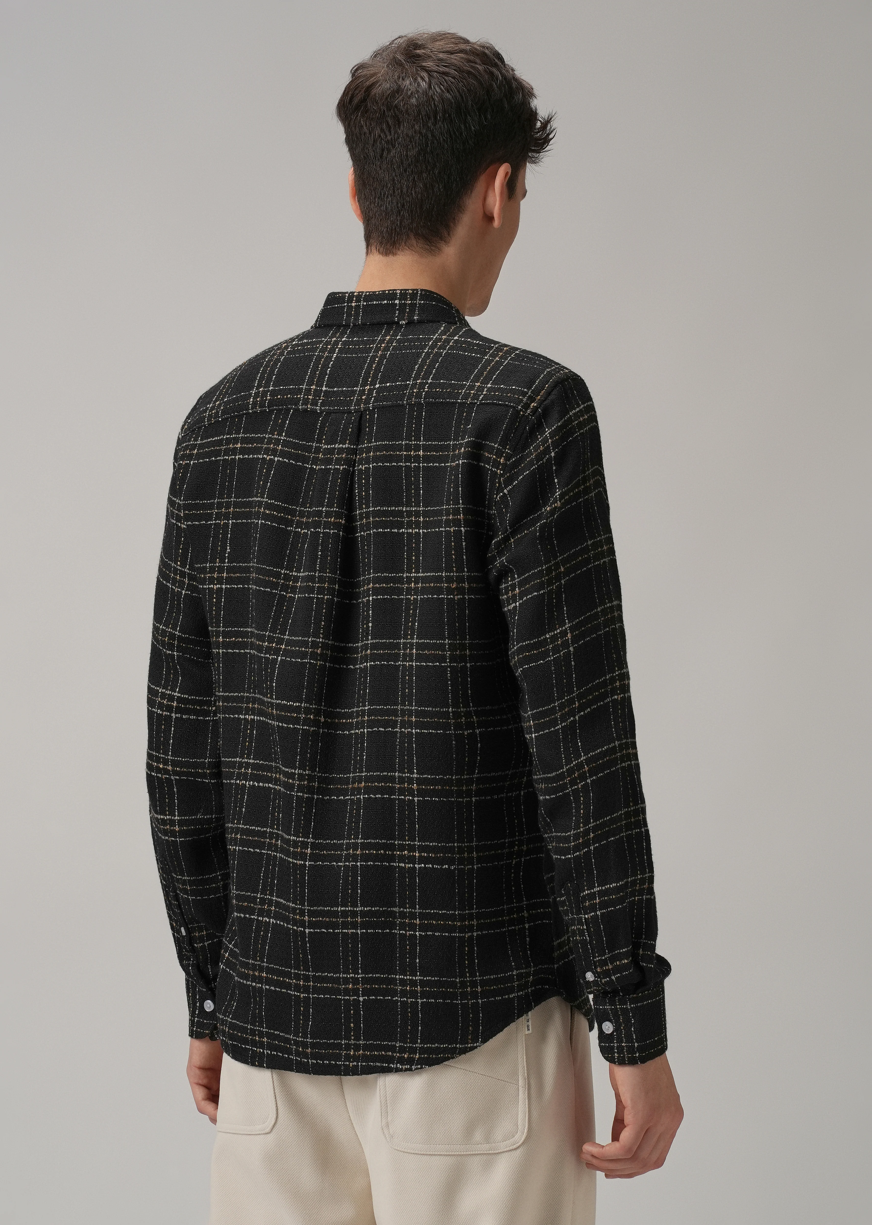 Charcoal Plaid Textured Cotton Check Shirt - Image 2