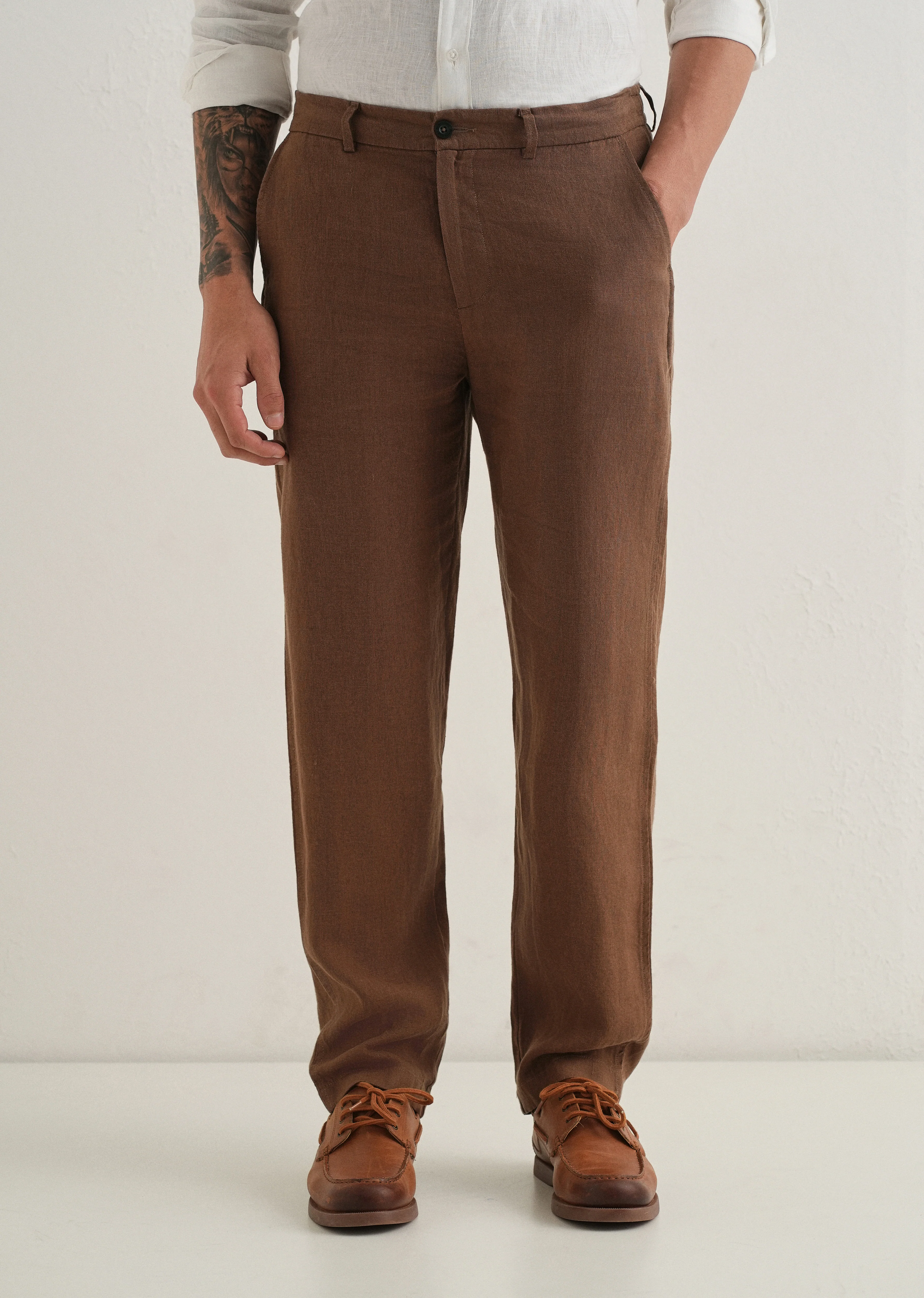 Chestnut Brown Linen Pant - Image 3