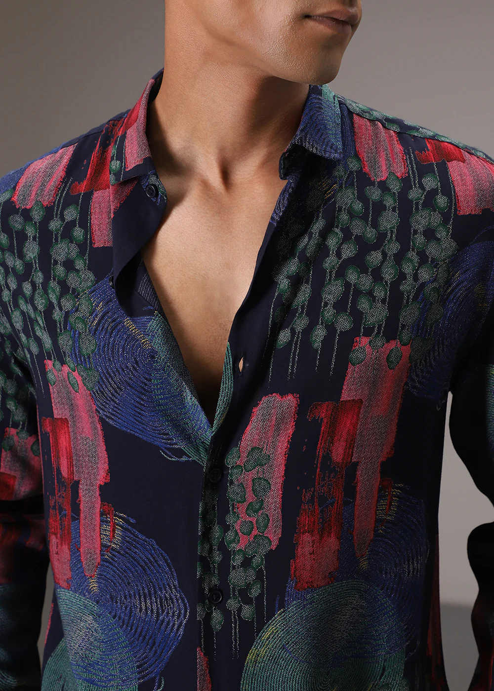 Circular Abstract Blue Feather Shirt - Image 2