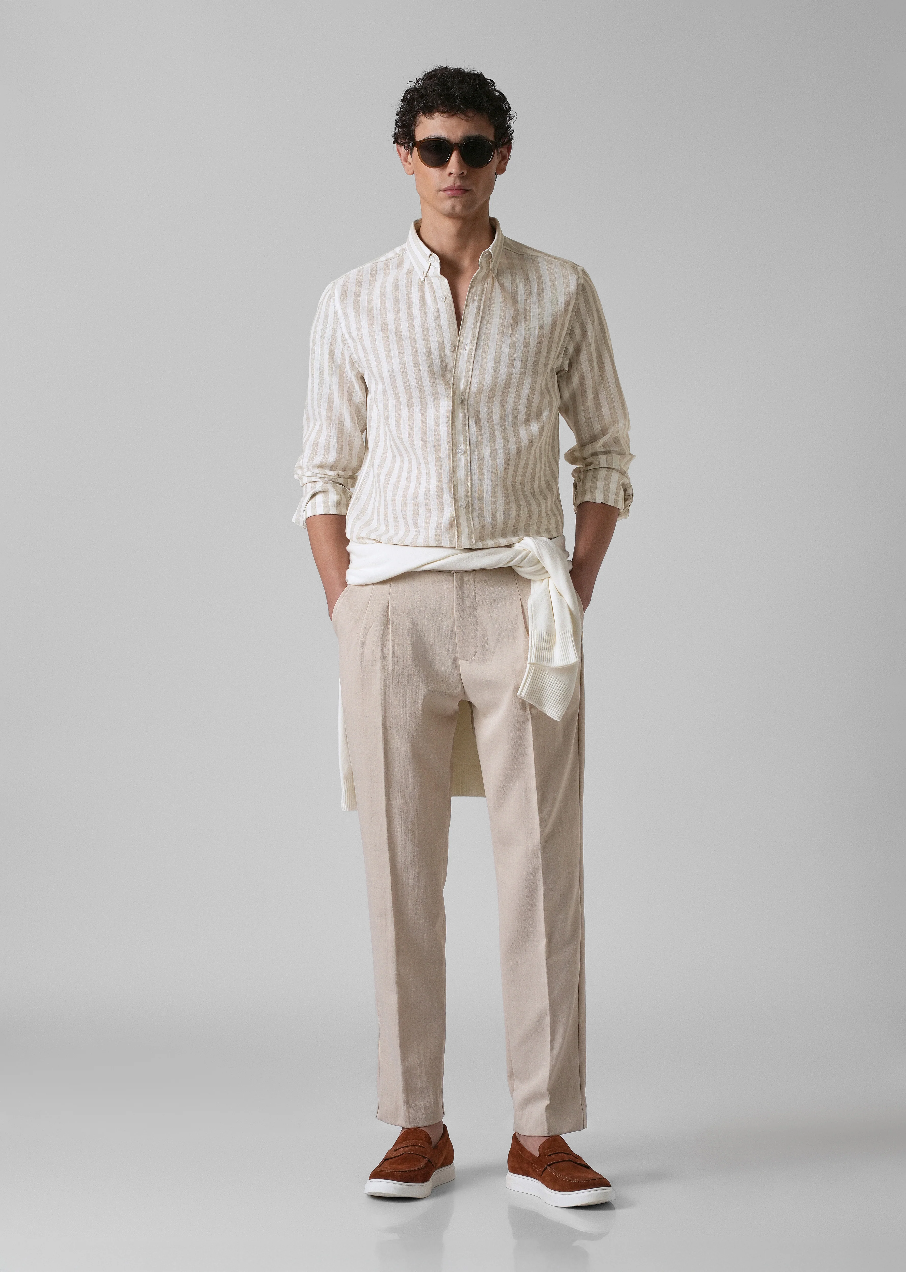 Classic Beige Stripe Blended Linen shirt - Image 6