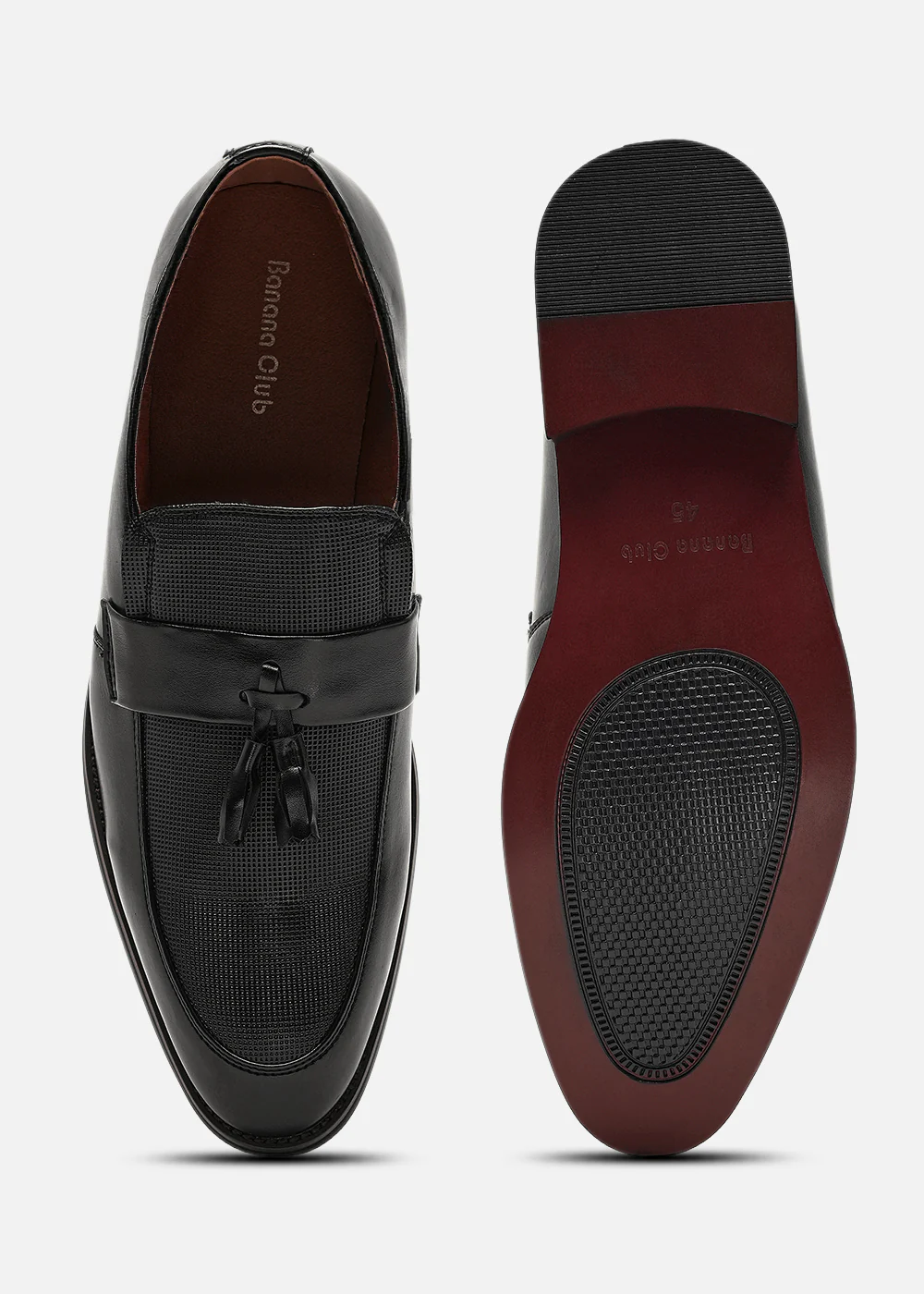 Classic Black Textured Tassel Loafers - Image 5