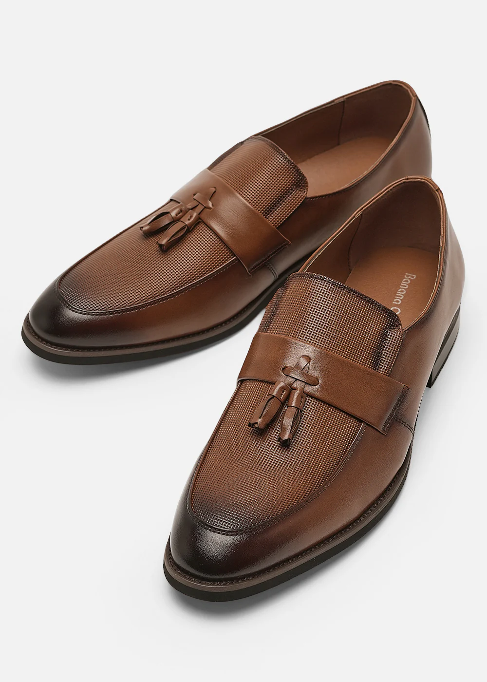 Classic Brown Textured Tassel Loafers - Image 4