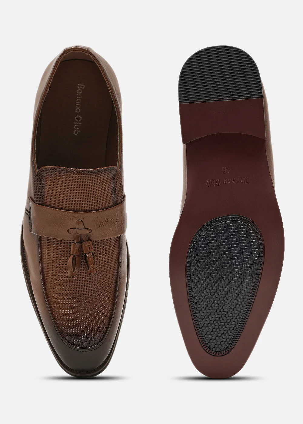 Classic Brown Textured Tassel Loafers - Image 5