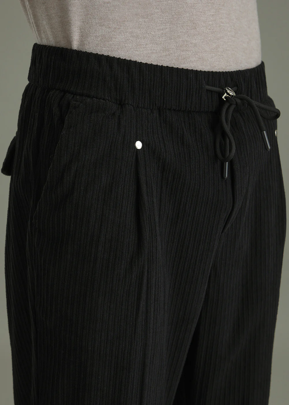Coal Black Drawstring Corduroy Pant - Image 2