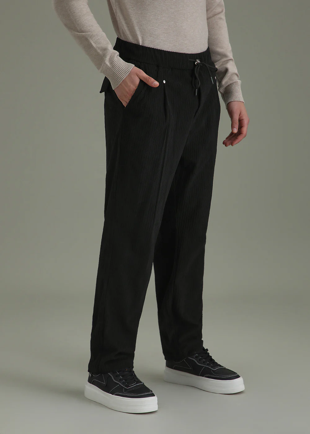 Coal Black Drawstring Corduroy Pant - Image 5
