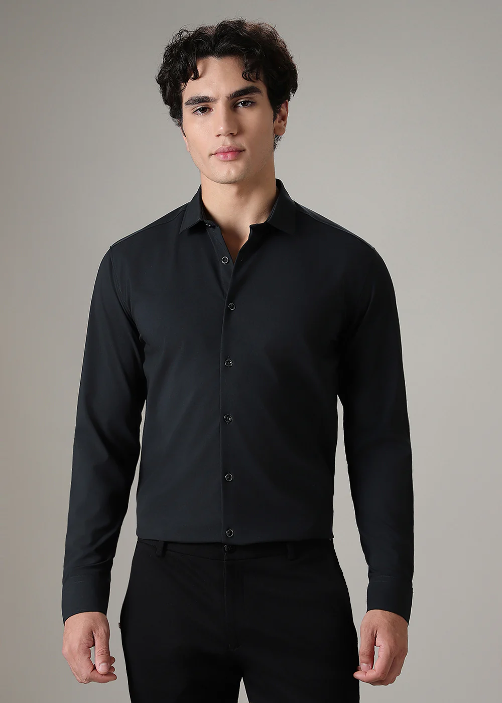 Coal Black Plain Wrinkle Free Shirt - Image 3