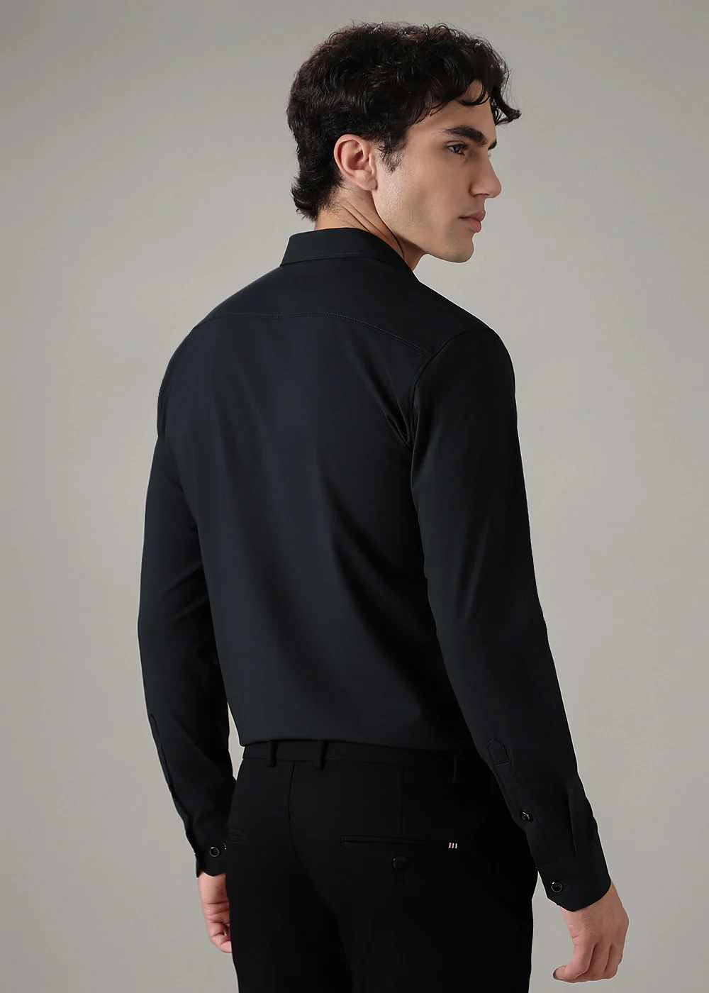 Coal Black Plain Wrinkle Free Shirt - Image 4
