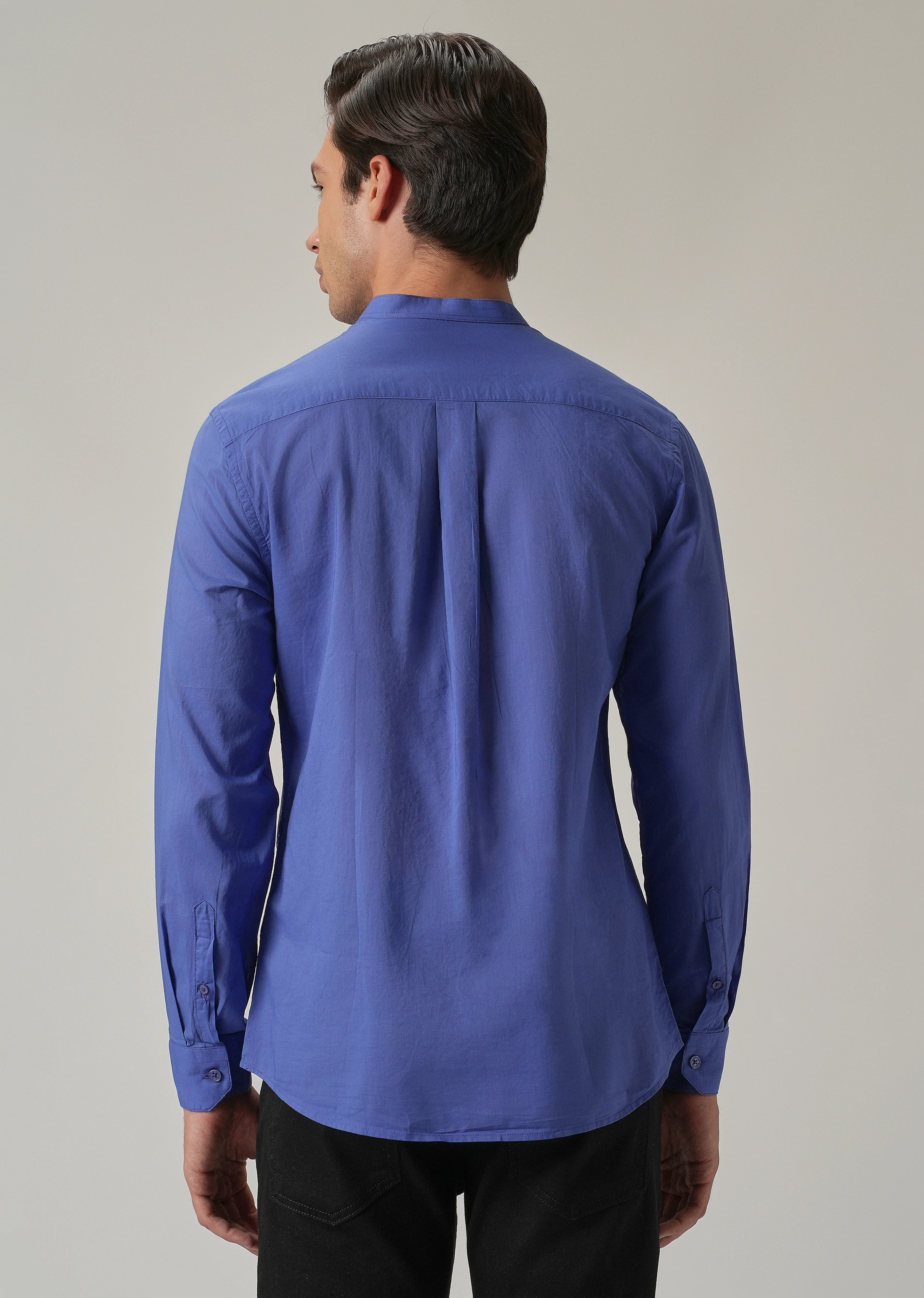 Cobalt Blue Plain Cotton Shirt - Image 2