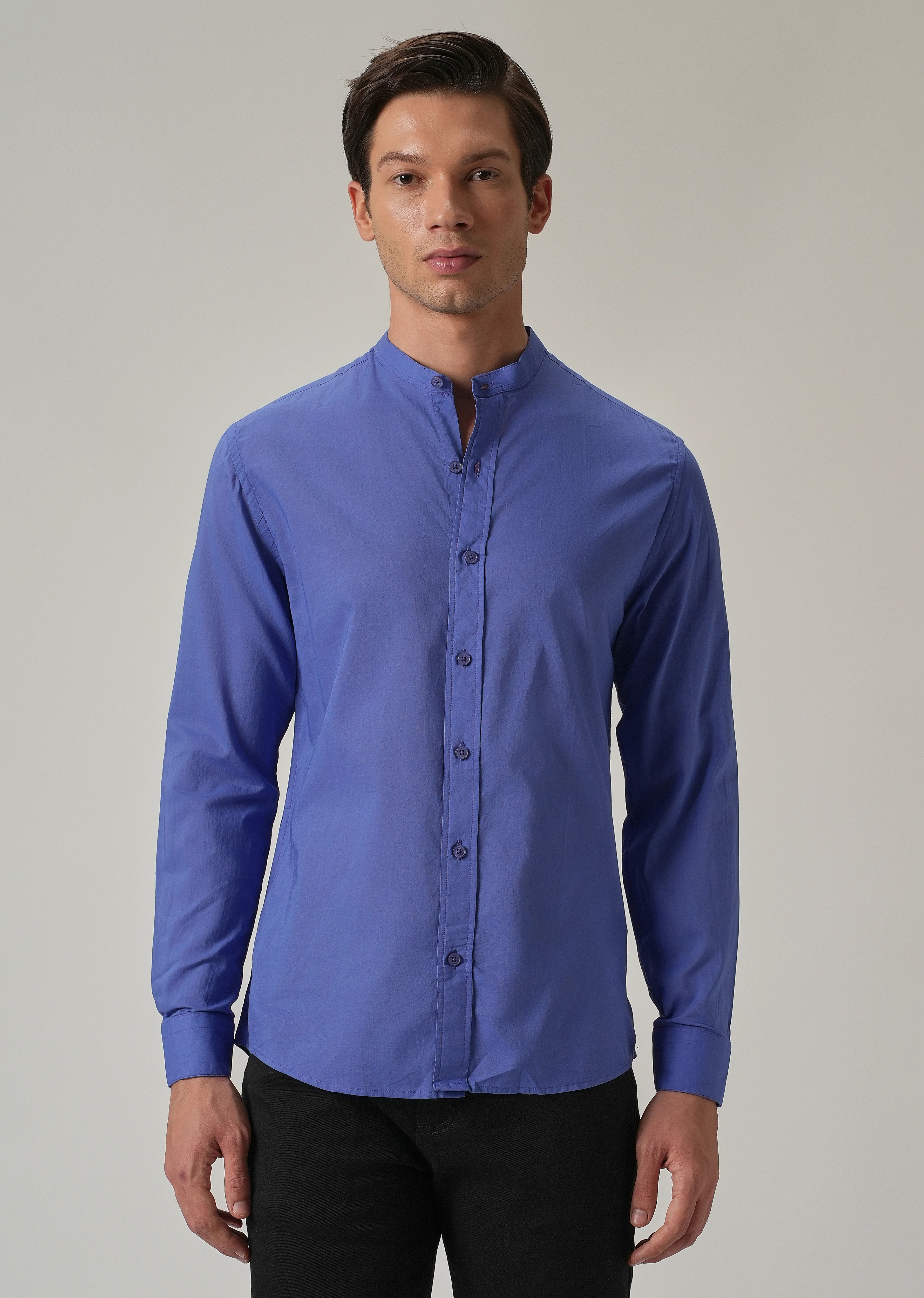 Cobalt Blue Plain Cotton Shirt - Image 3