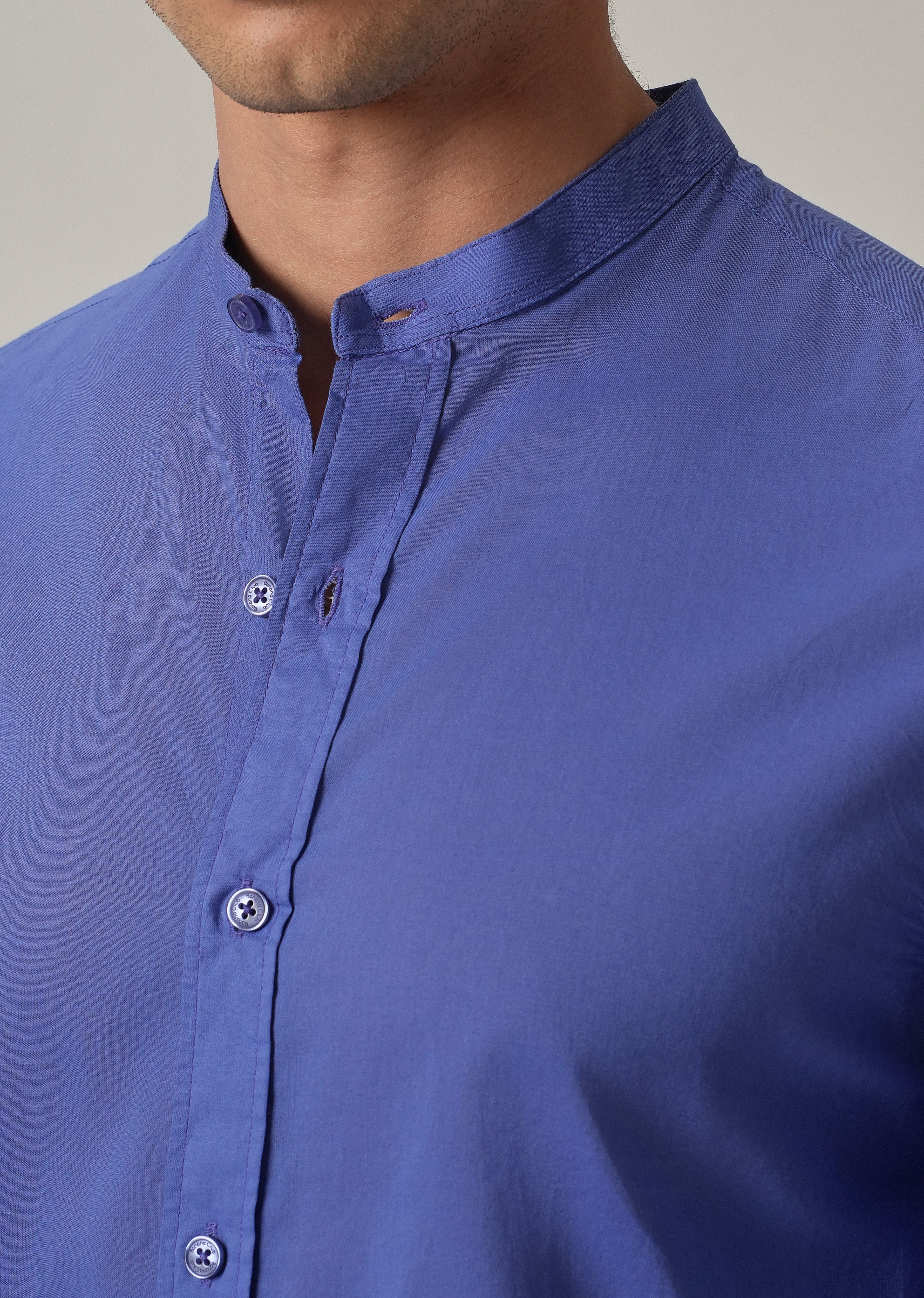 Cobalt Blue Plain Cotton Shirt - Image 5