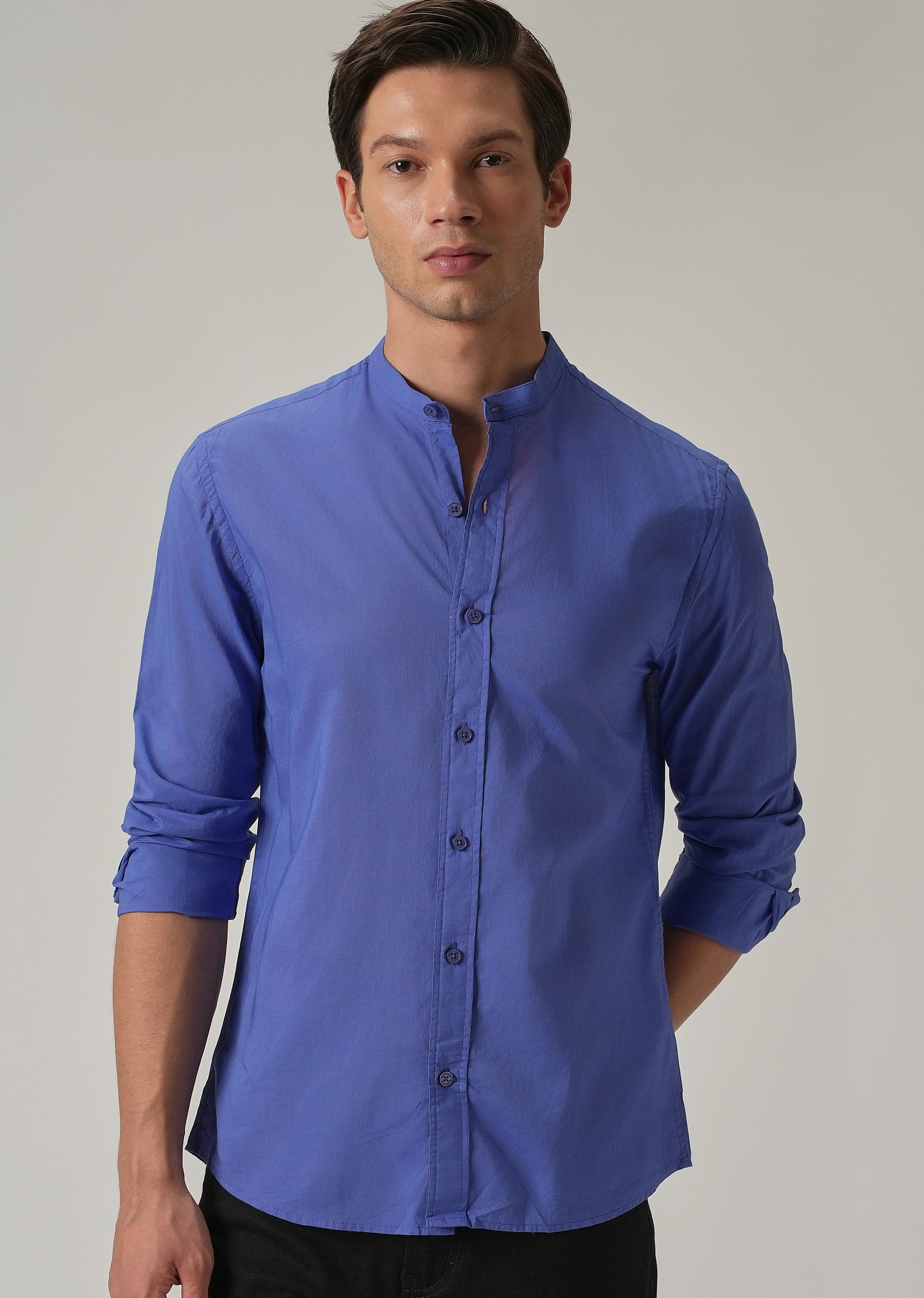 Cobalt Blue Plain Cotton Shirt - Image 7