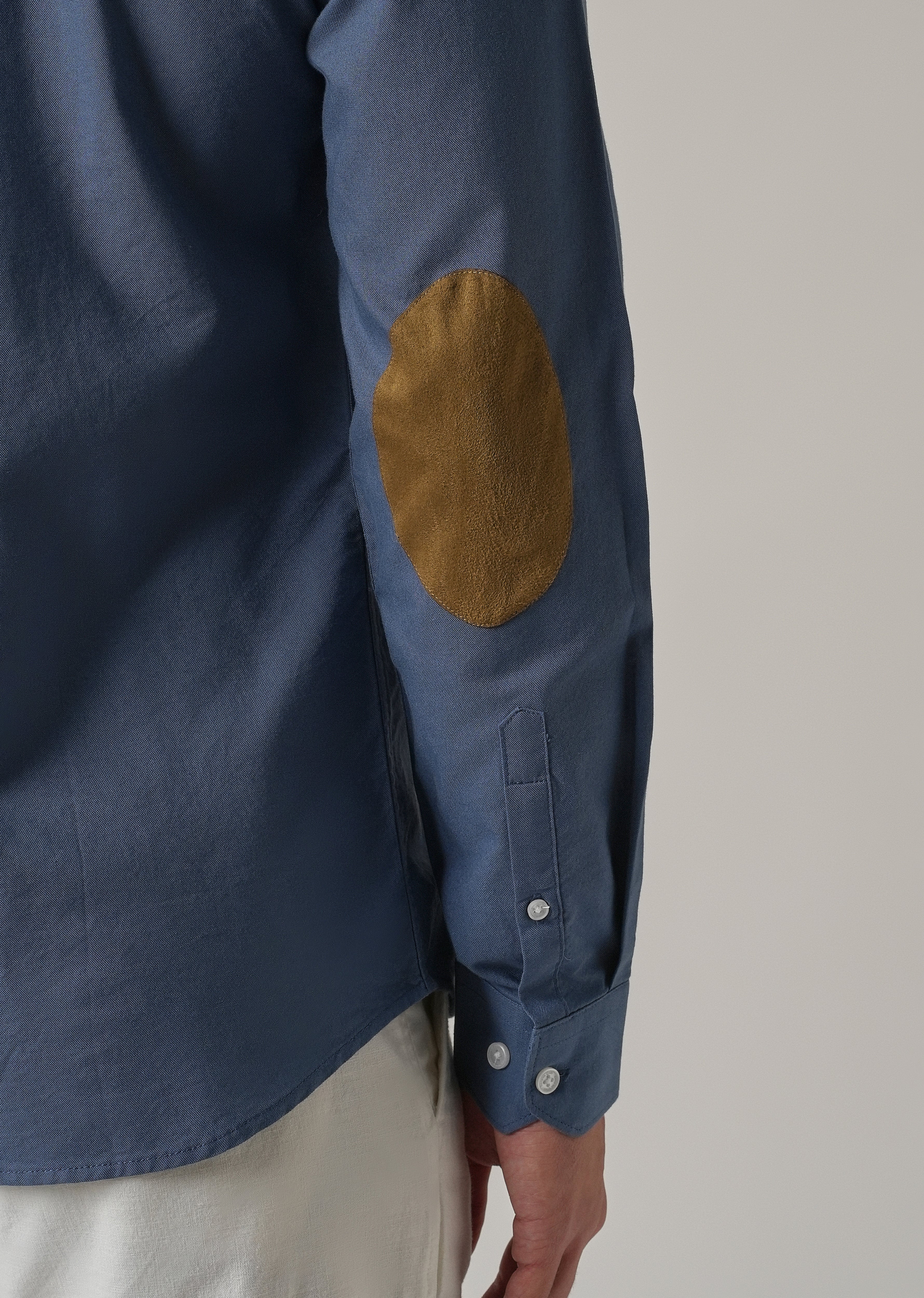 Cobalt Blue Plain Elbow Patch Oxford Shirt - Image 2