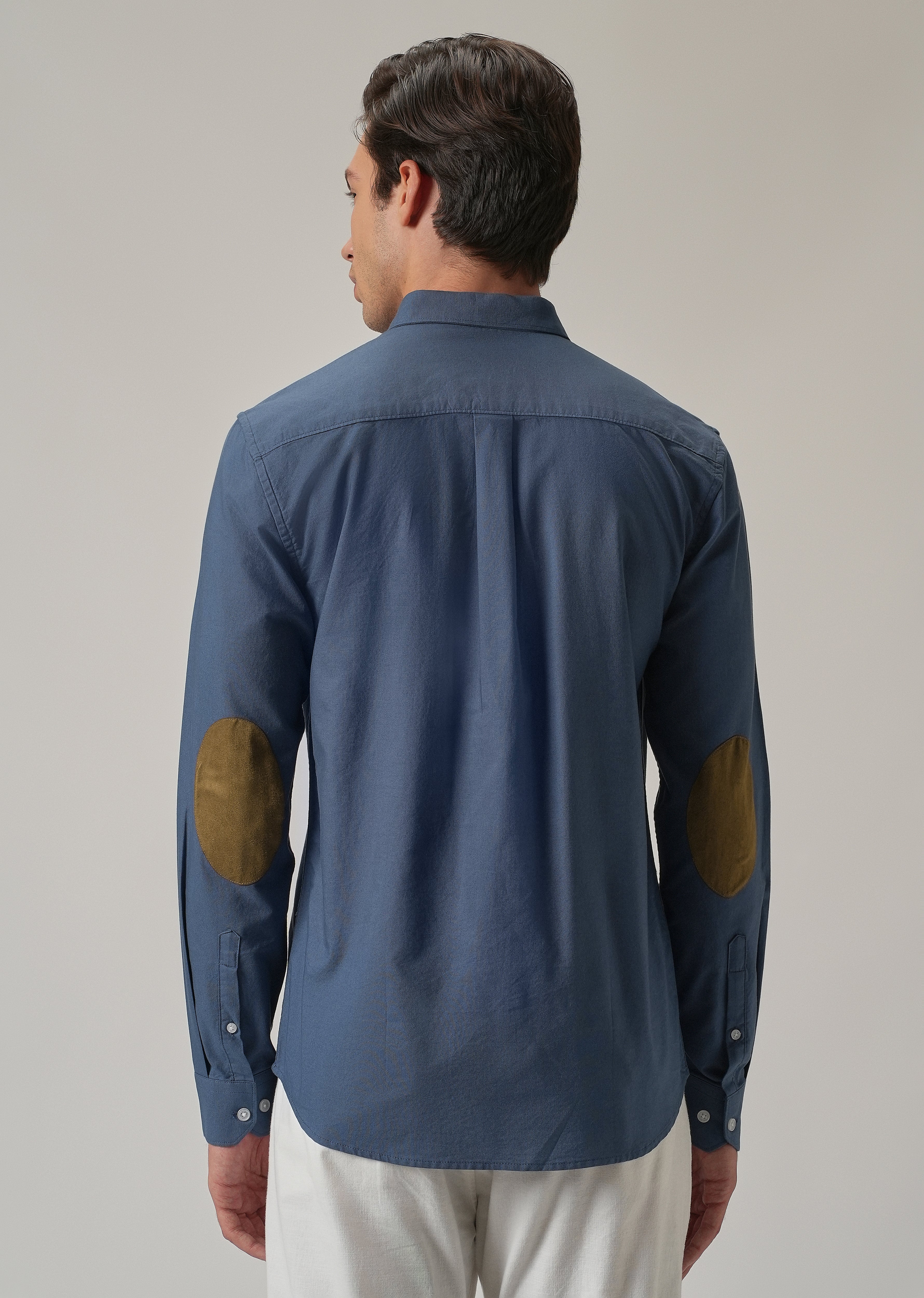 Cobalt Blue Plain Elbow Patch Oxford Shirt - Image 3