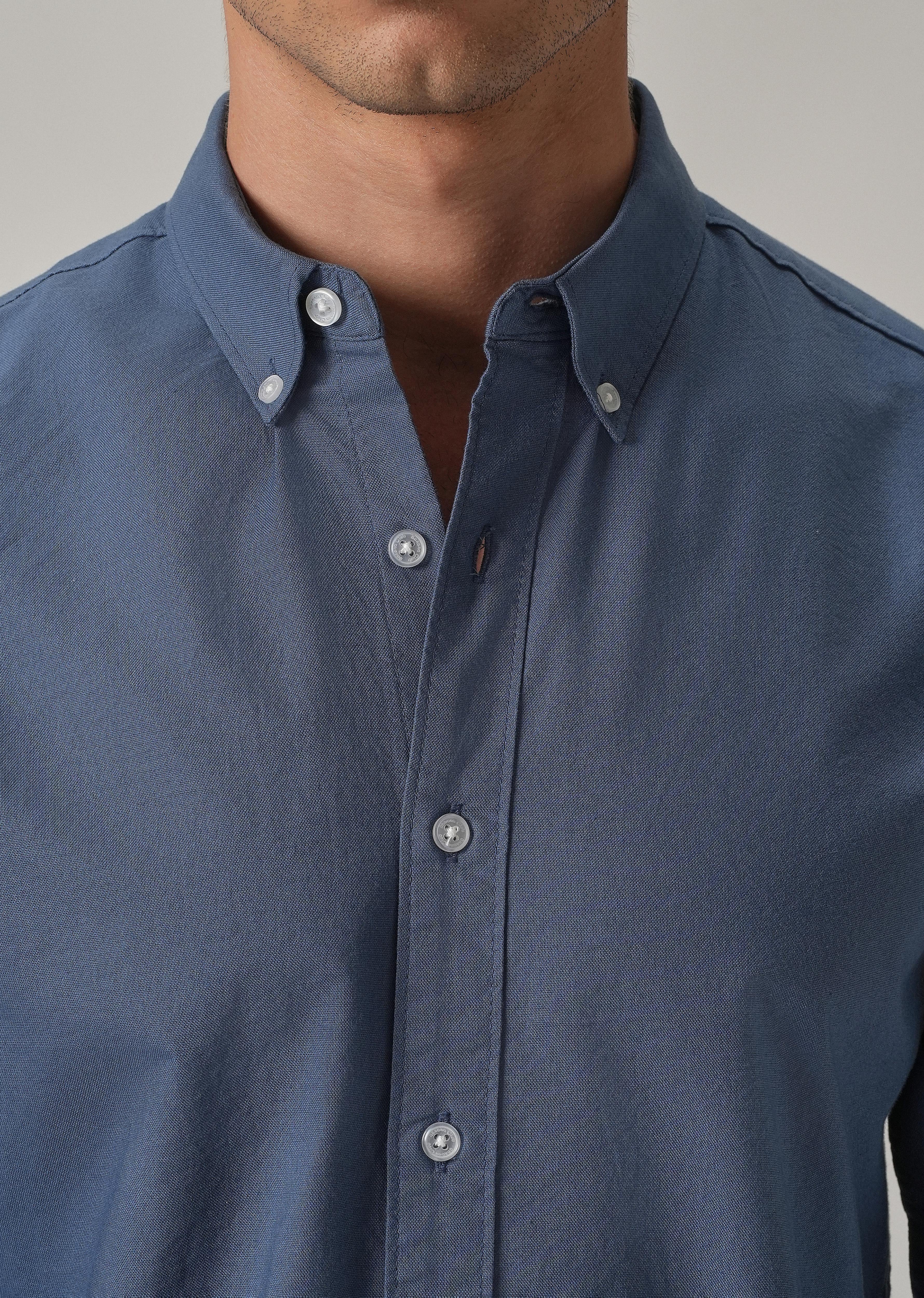 Cobalt Blue Plain Elbow Patch Oxford Shirt - Image 6