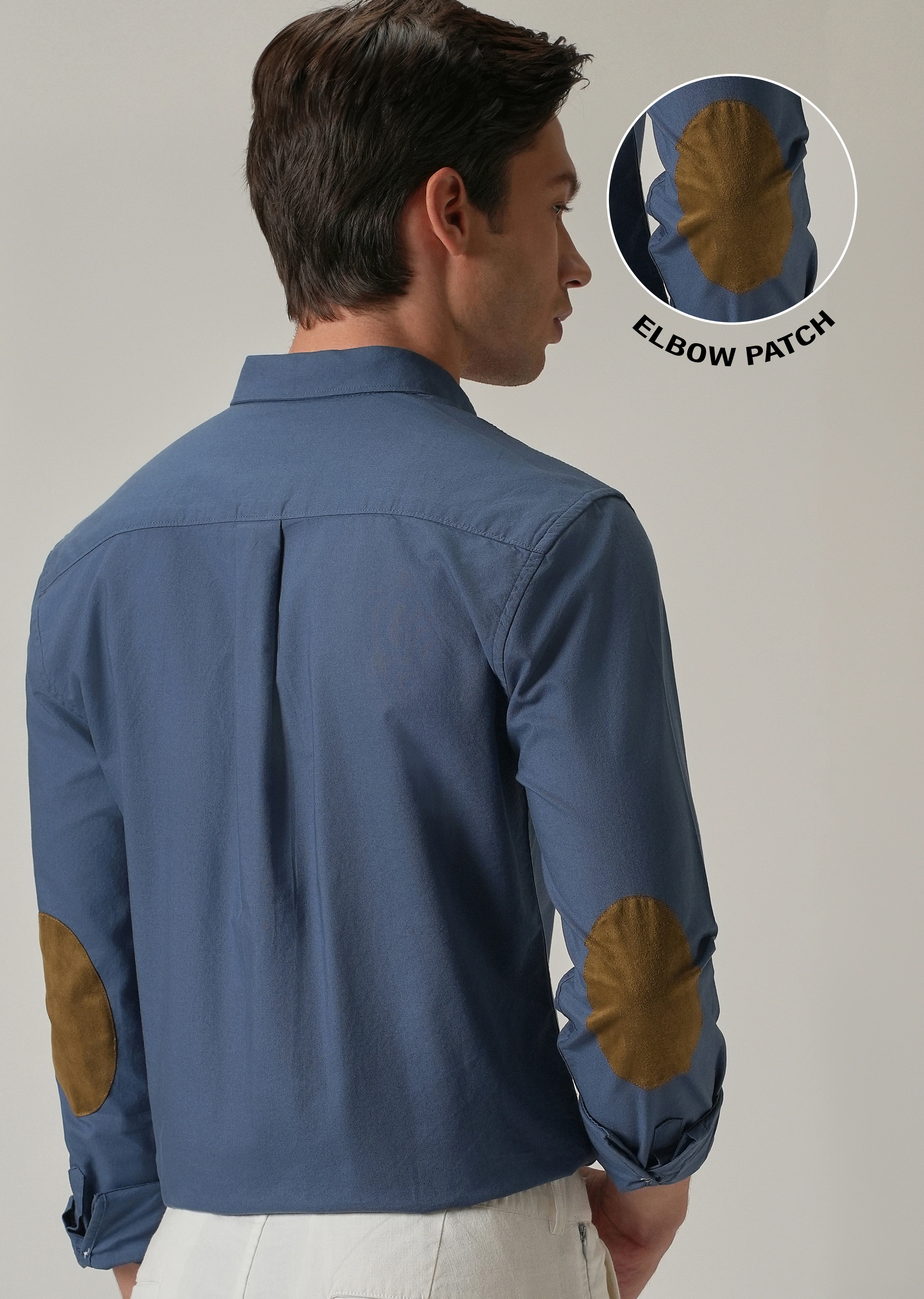 Cobalt Blue Plain Elbow Patch Oxford Shirt - Image 9