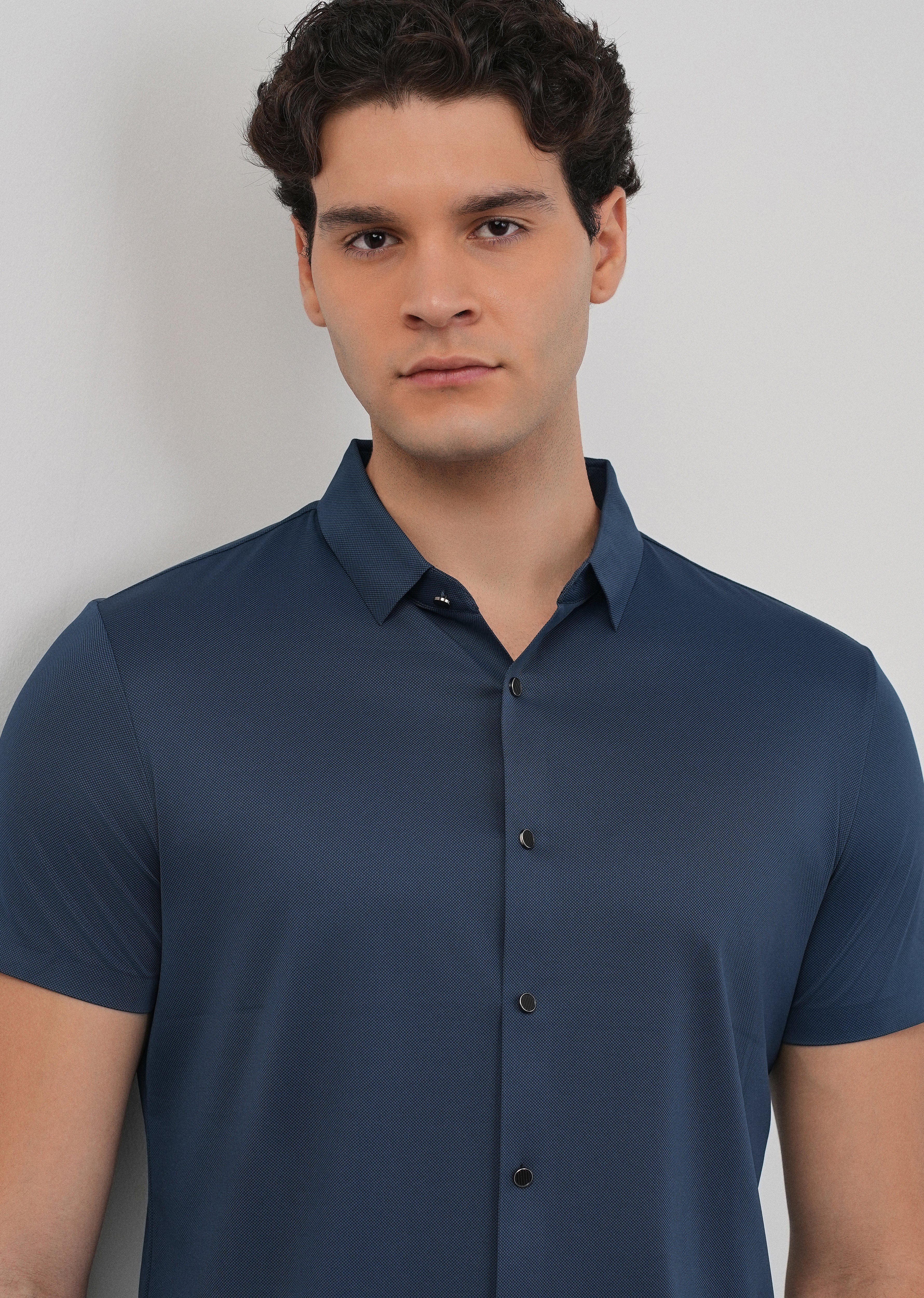 Cobalt Blue Stitchless Plain Half Sleeve Shirt - Image 5