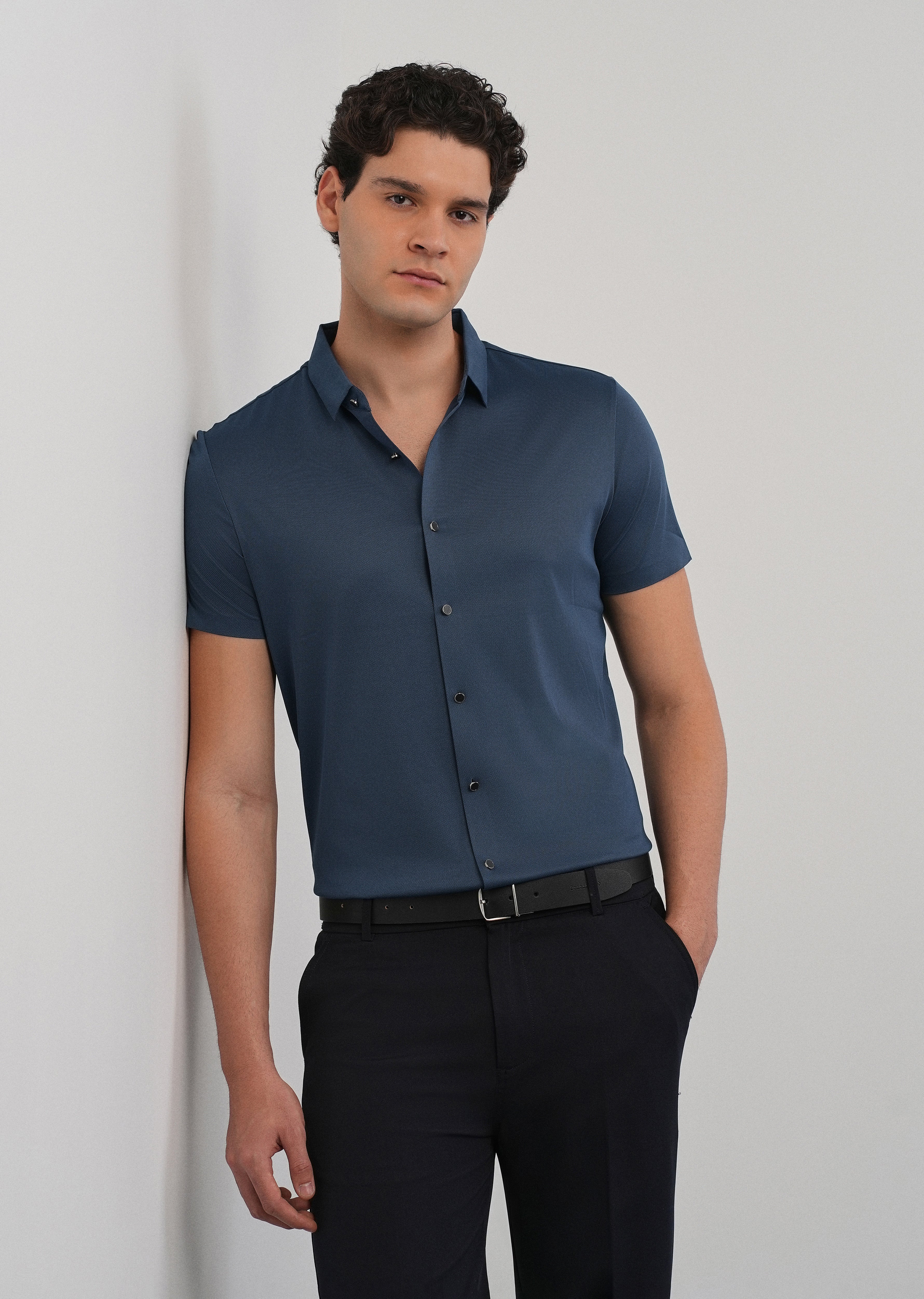Cobalt Blue Stitchless Plain Half Sleeve Shirt - Image 7
