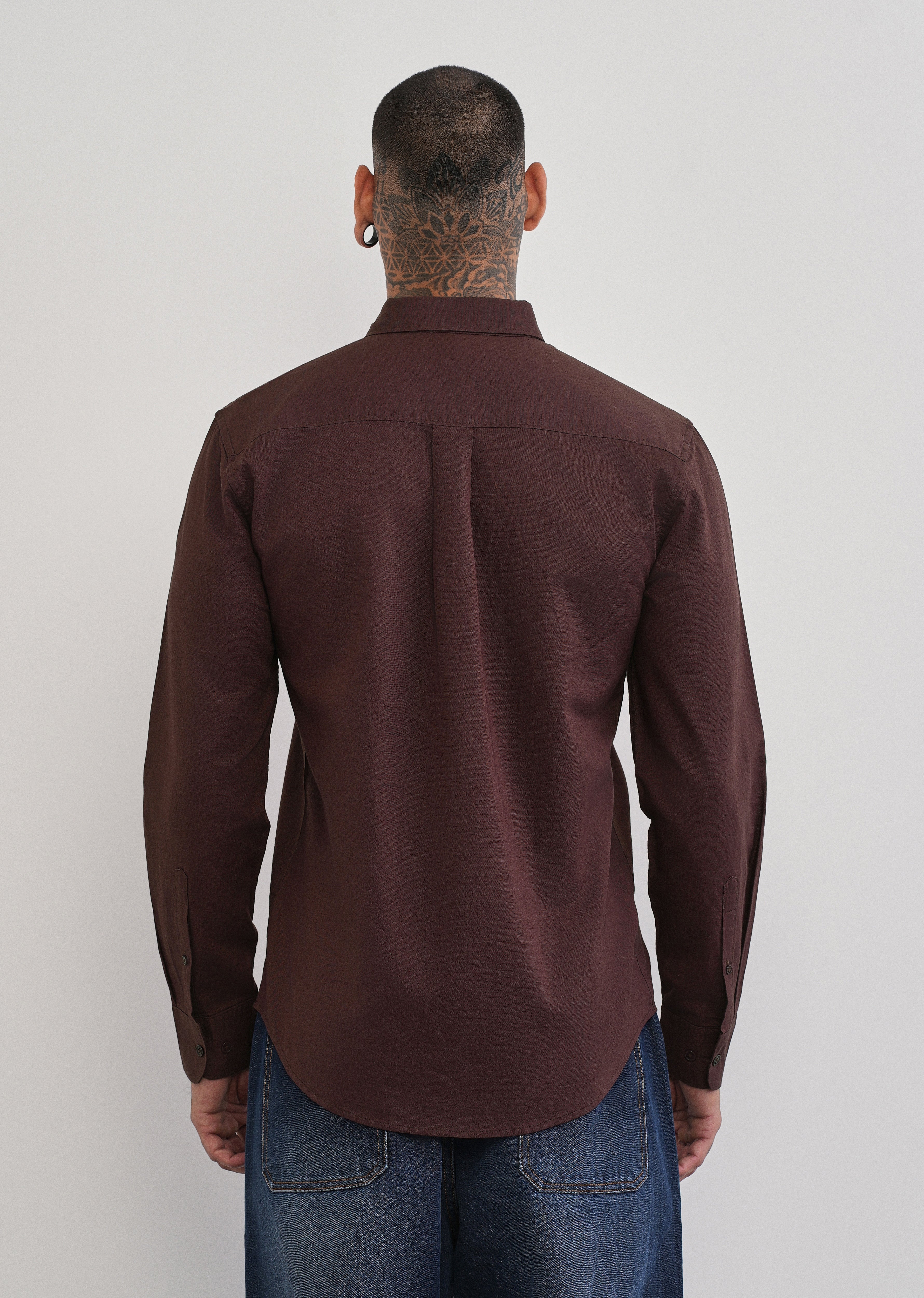 Coffee Brown Cotton Linen Plain Shirt - Image 2