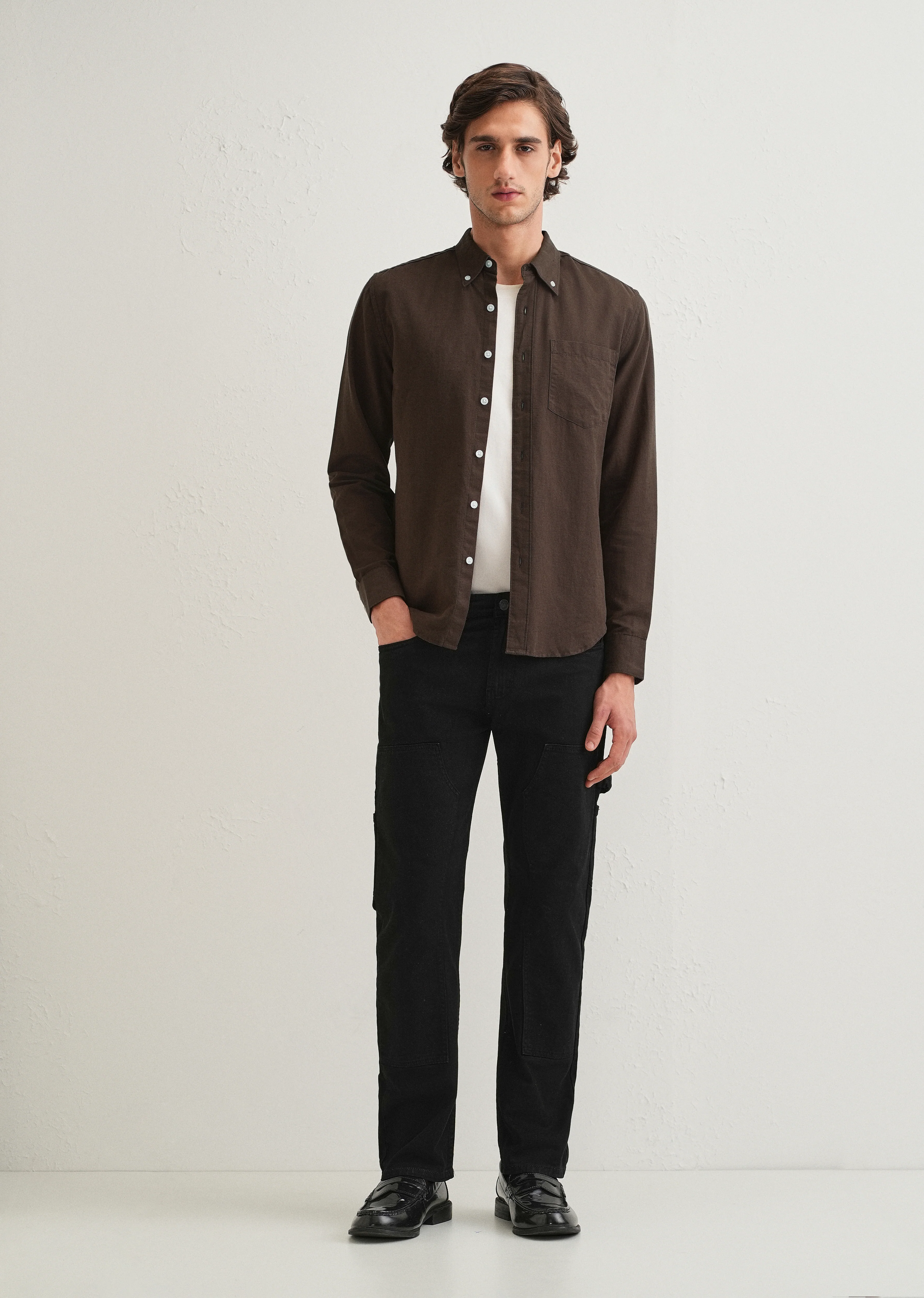 Coffee Brown Cotton Linen Shirt - Image 6