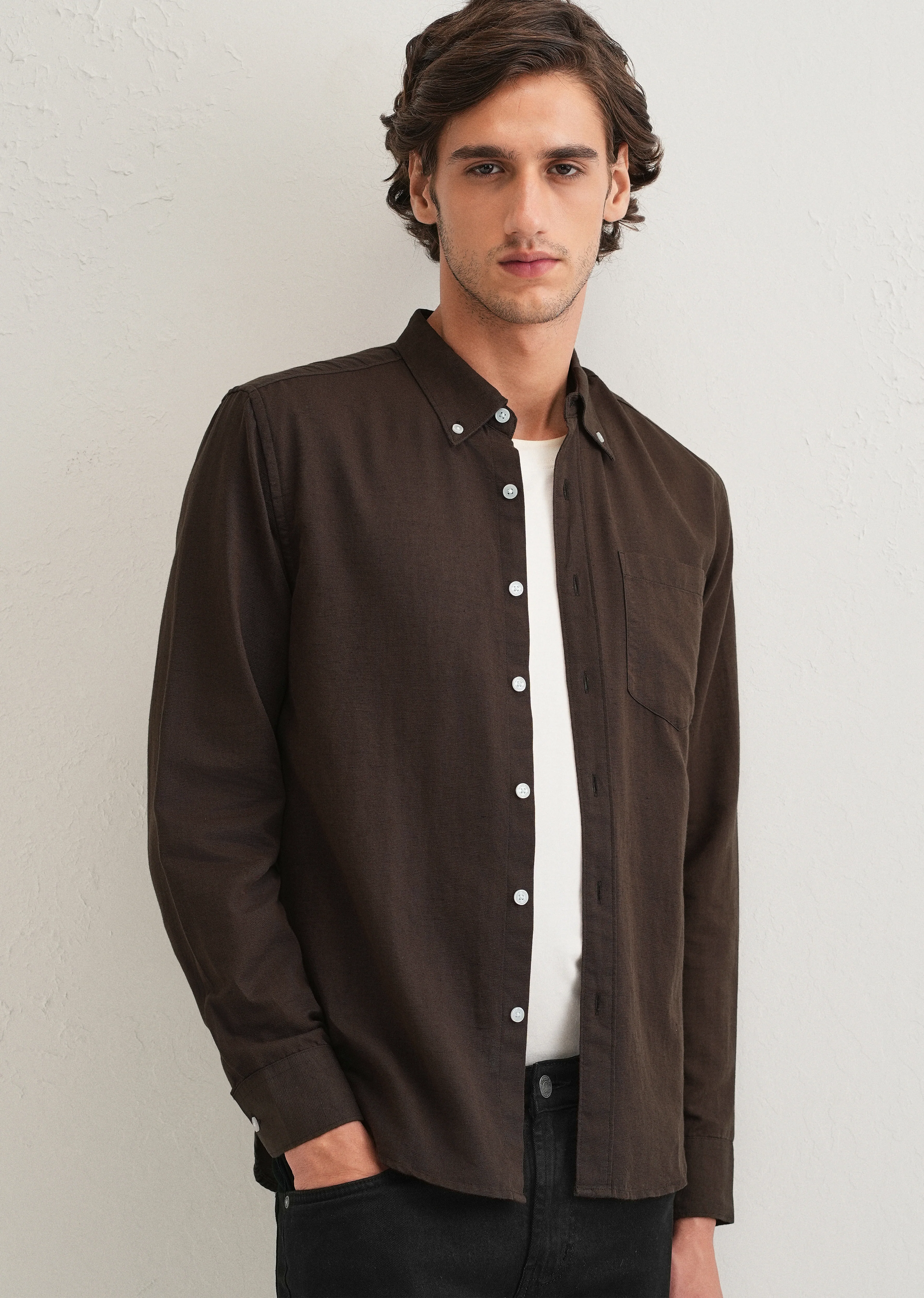 Coffee Brown Cotton Linen Shirt - Image 7
