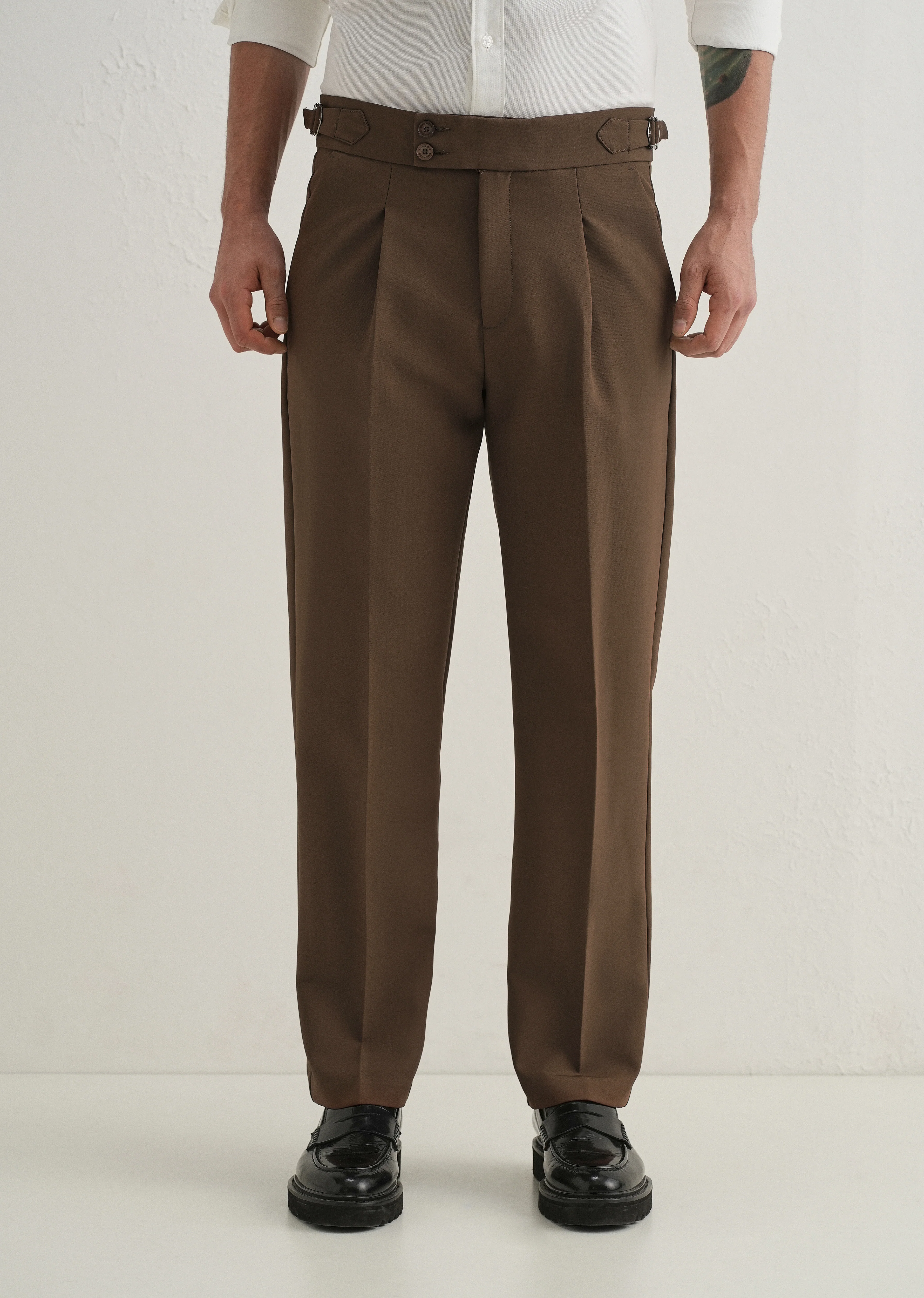Coffee Brown Pleated Gurkha Pant - Image 4