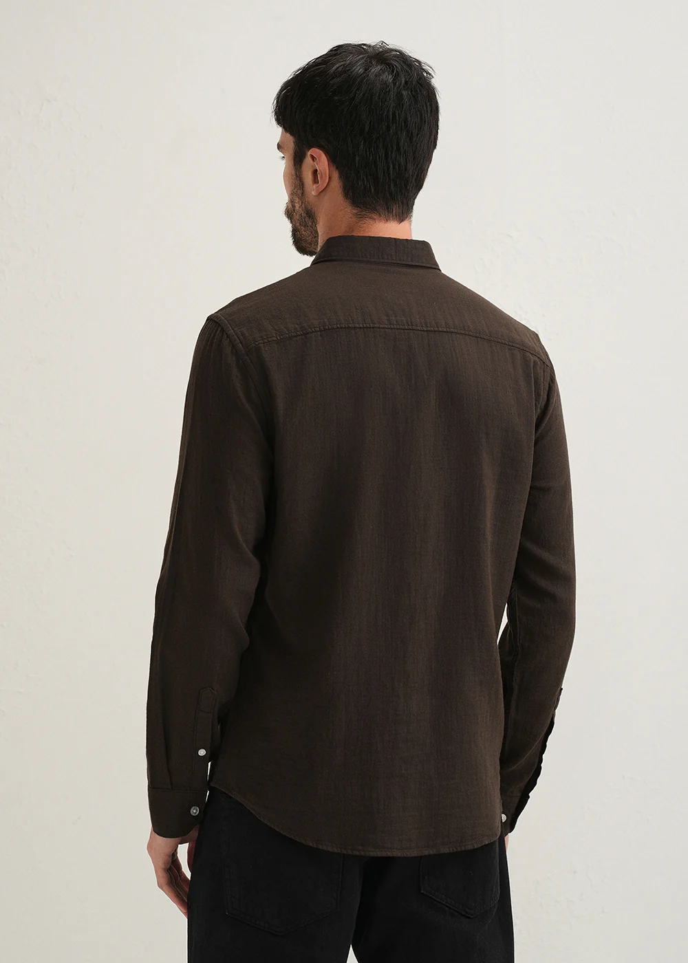Coffee Brown Double Cloth Cotton Shirt - Image 2