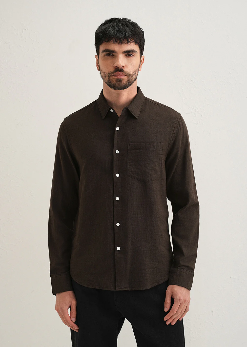 Coffee Brown Double Cloth Cotton Shirt - Image 3