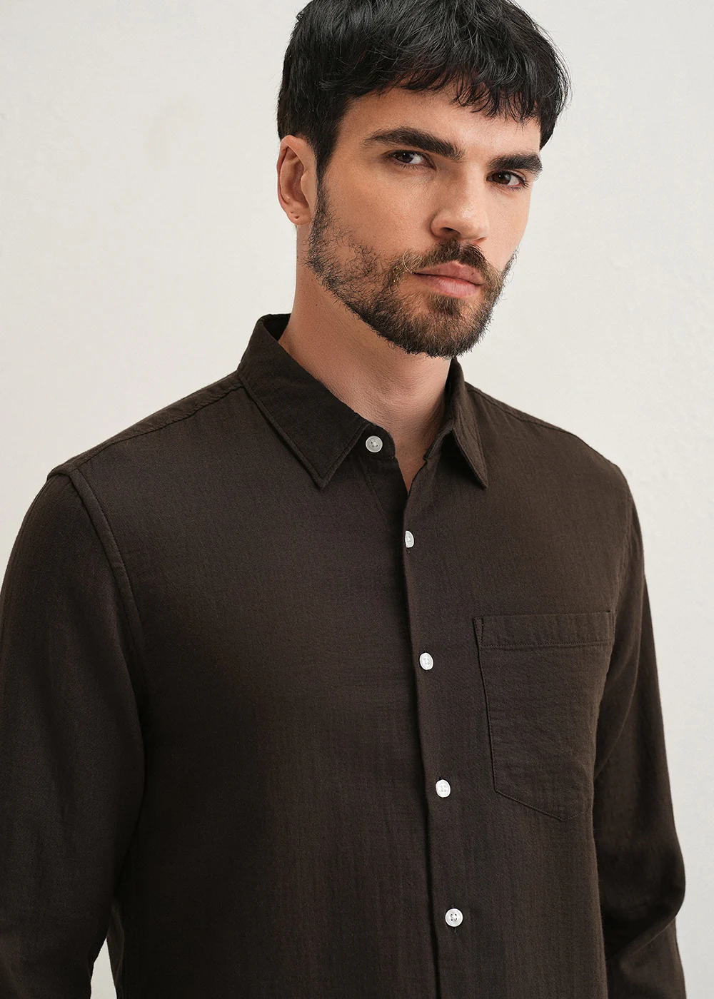 Coffee Brown Double Cloth Cotton Shirt - Image 5