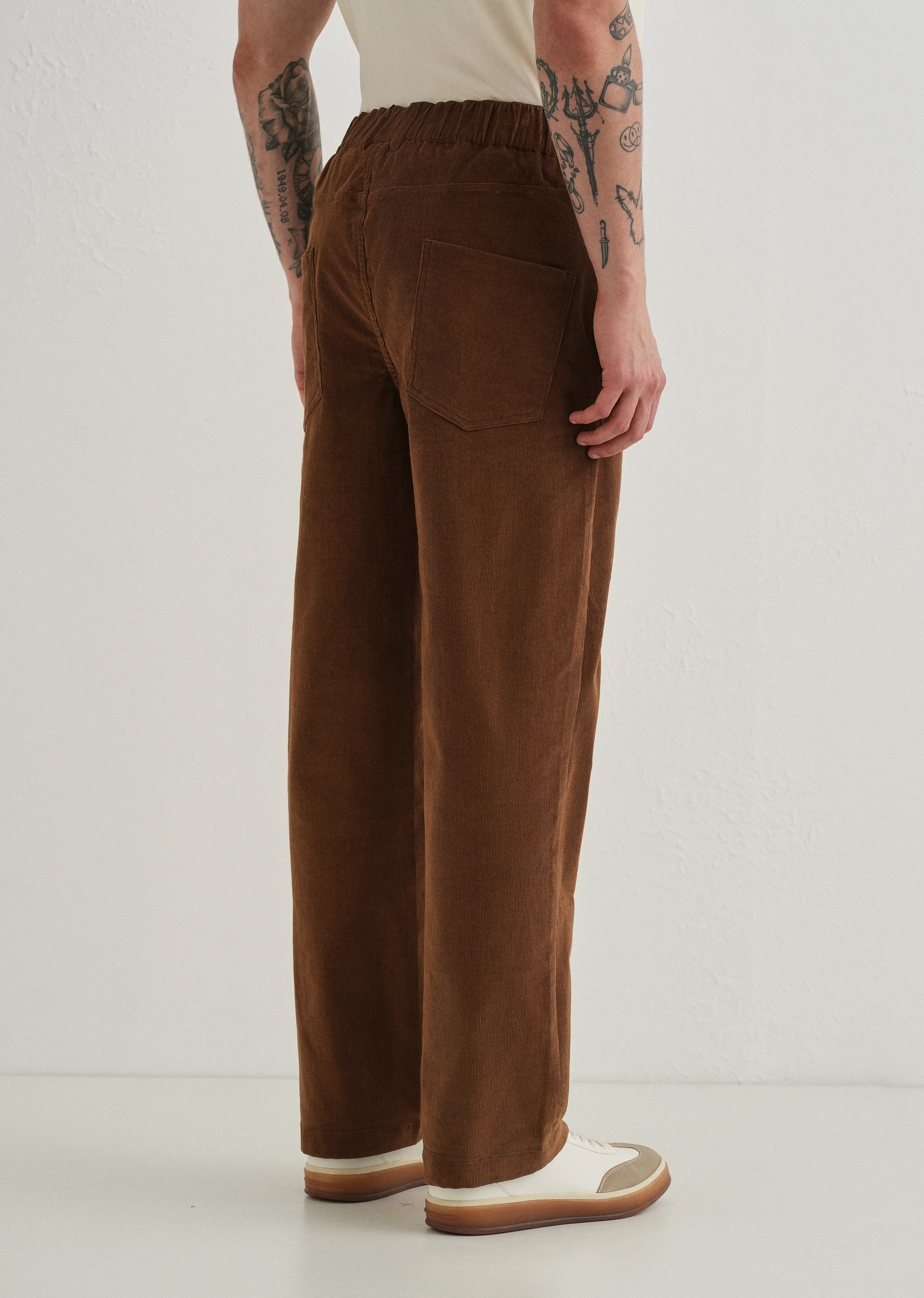 Coffee Brown Semi-Elasticated Corduroy Pant - Image 2
