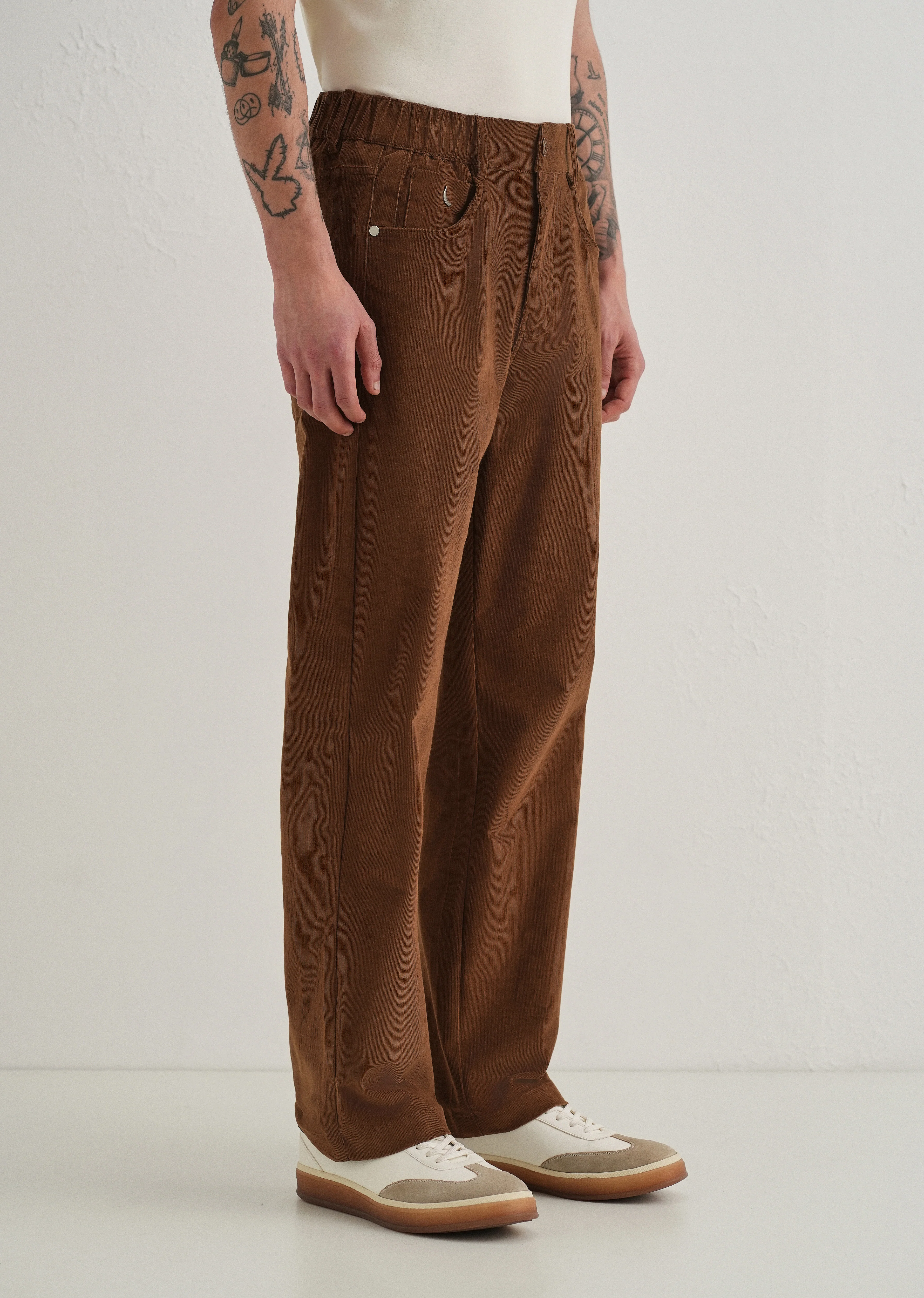 Coffee Brown Semi-Elasticated Corduroy Pant - Image 4
