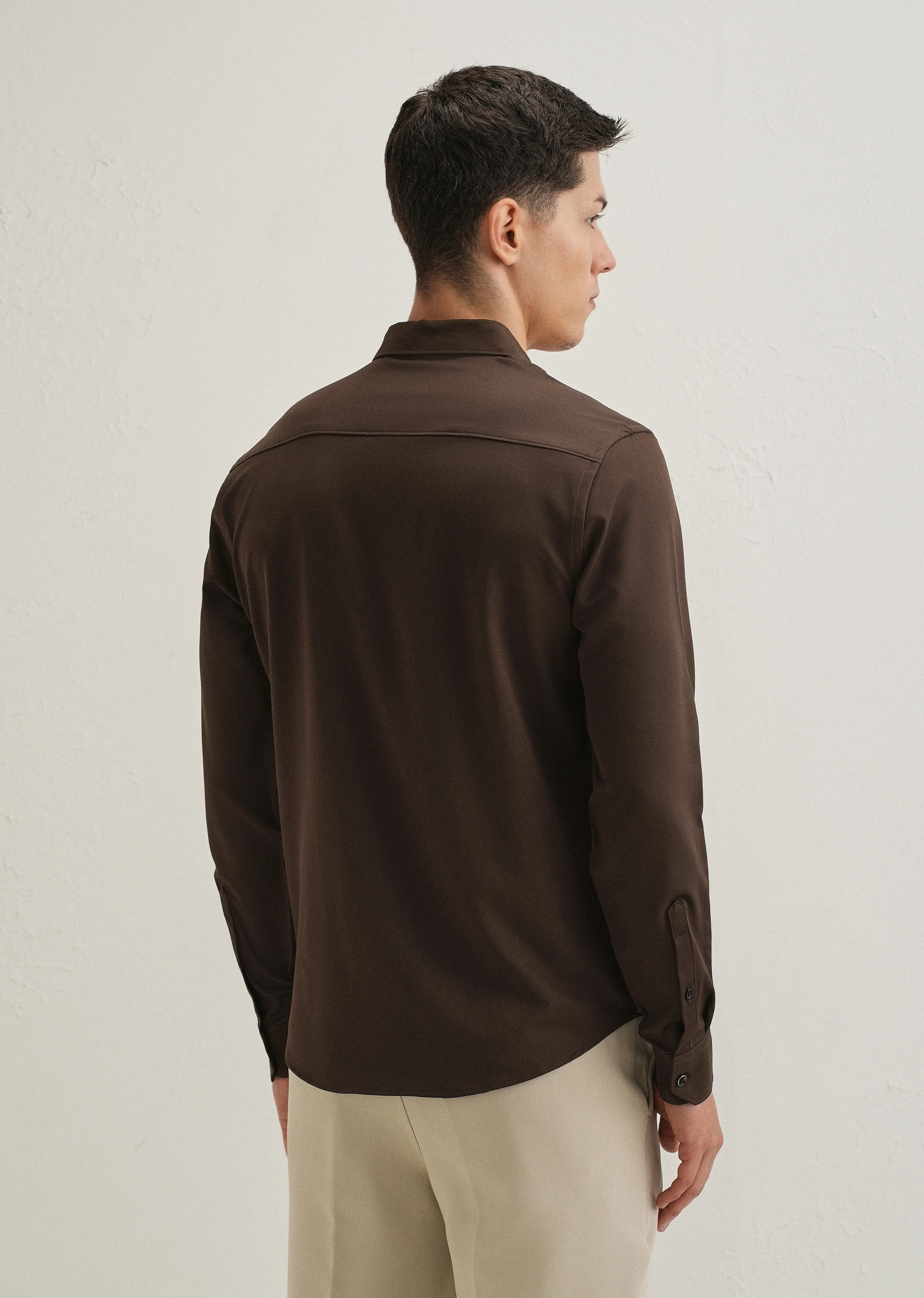 Coffee Brown Wrinkle Free Plain Shirt - Image 2