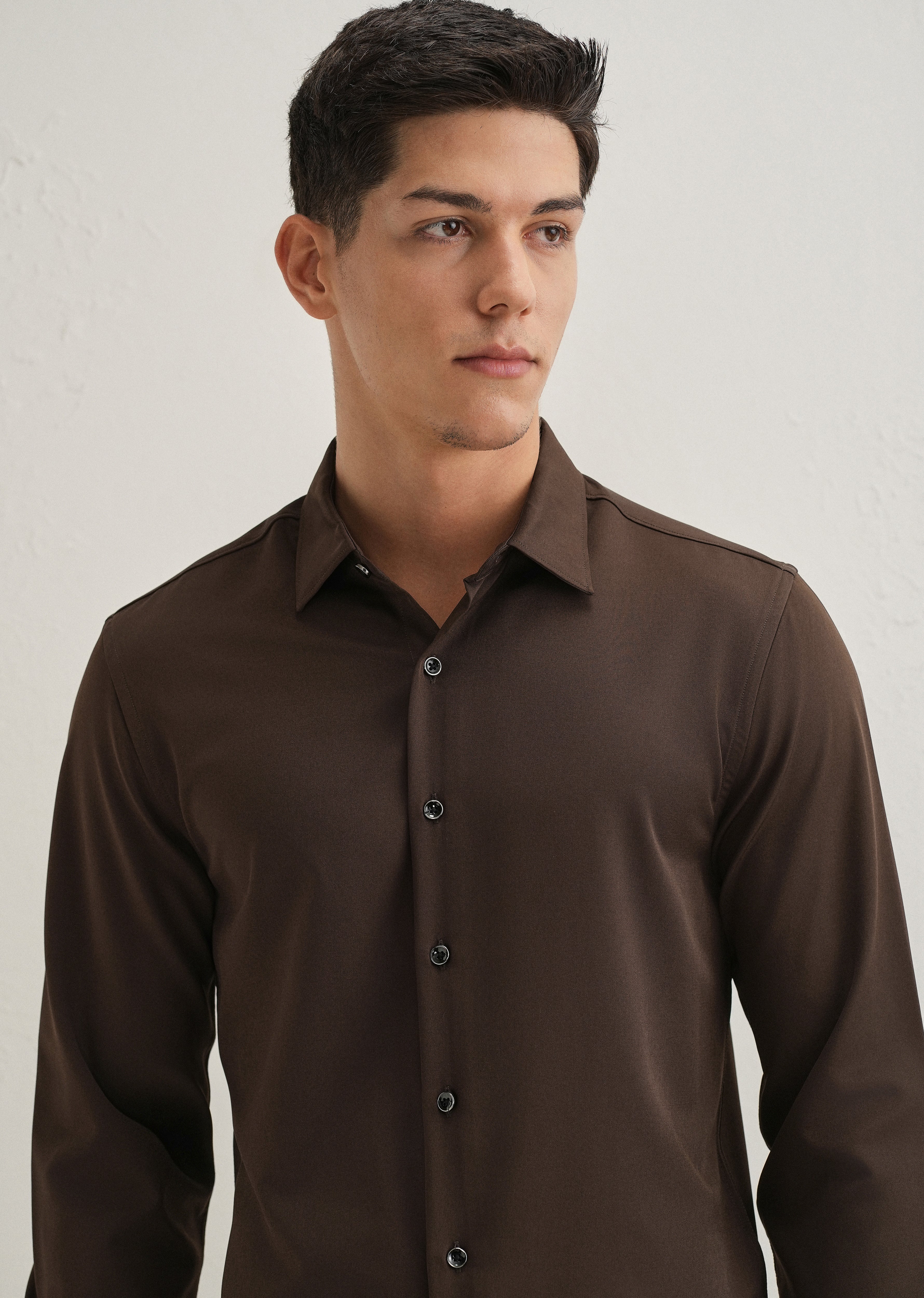 Coffee Brown Wrinkle Free Plain Shirt - Image 5