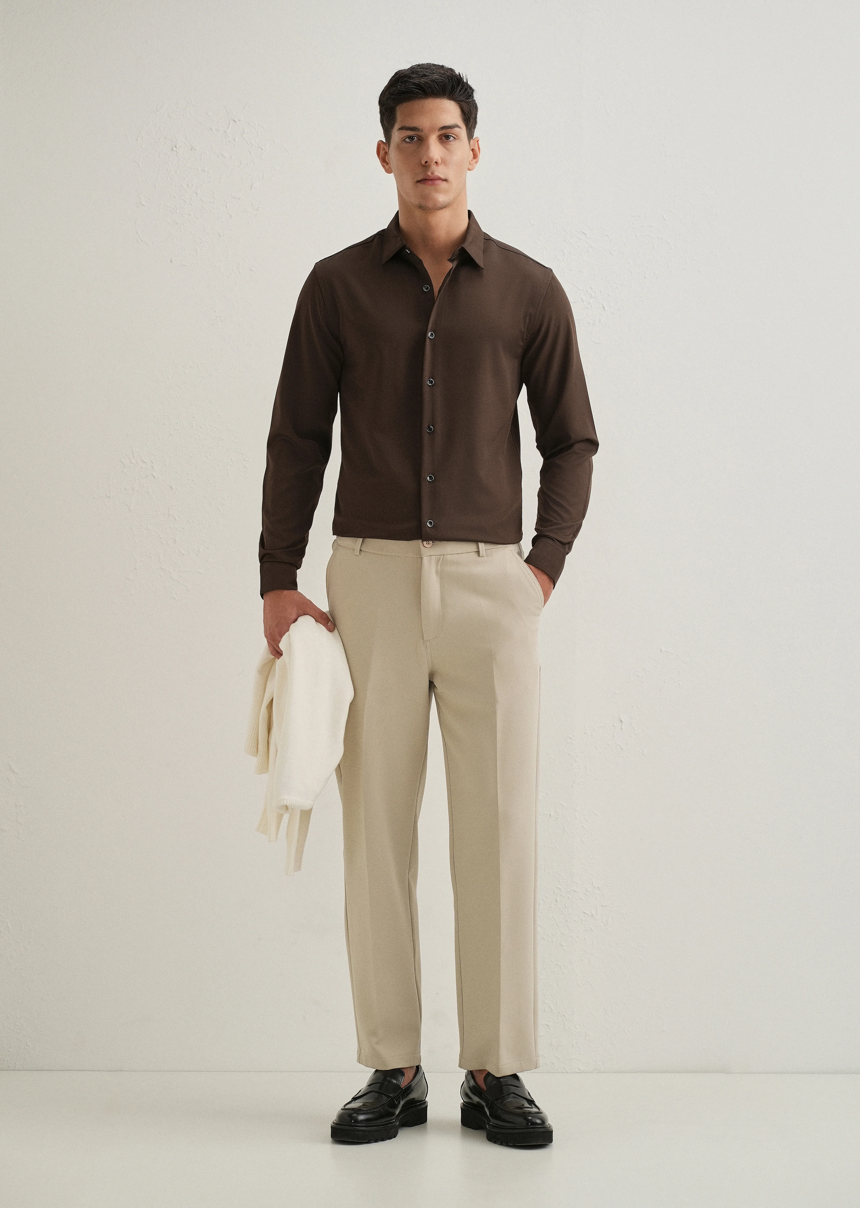 Coffee Brown Wrinkle Free Plain Shirt - Image 6