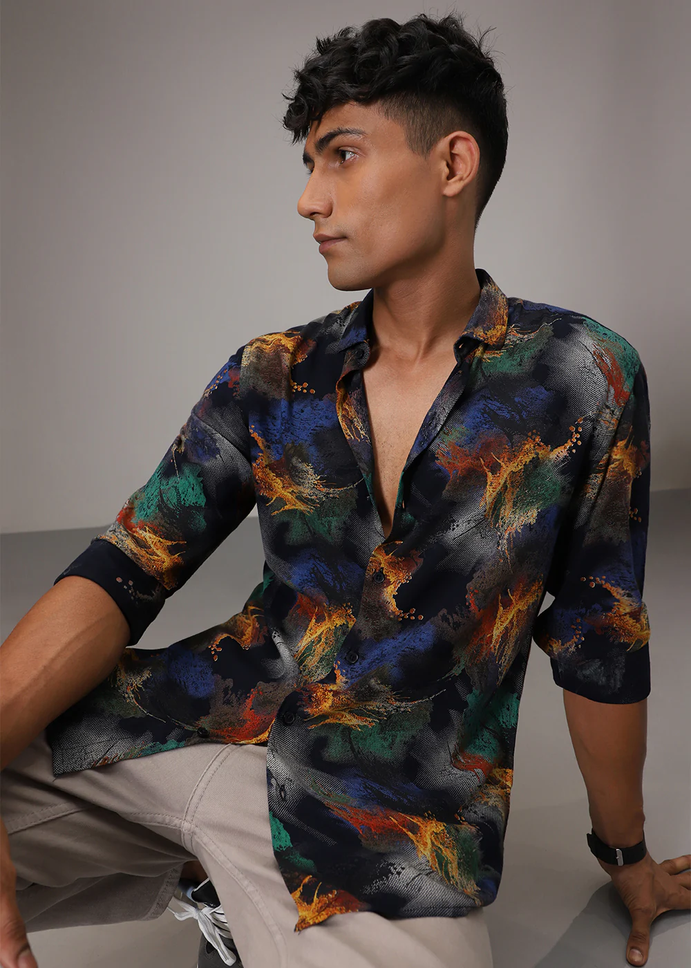 Color Cascade Blue Feather Shirt - Image 6