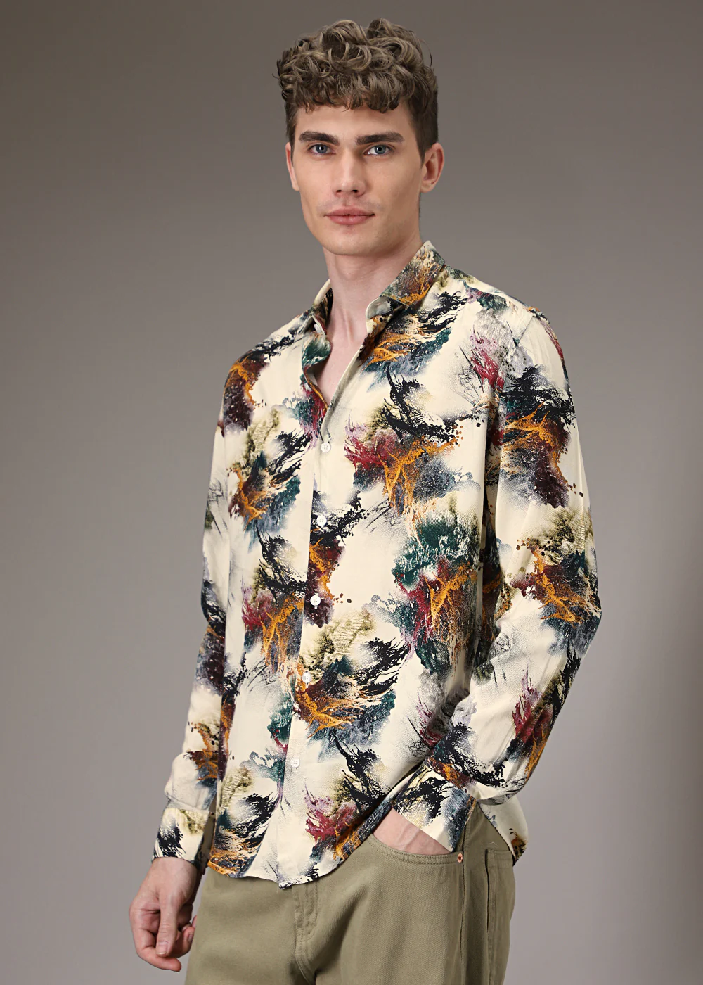 Color Cascade Cream Feather Shirt - Image 3
