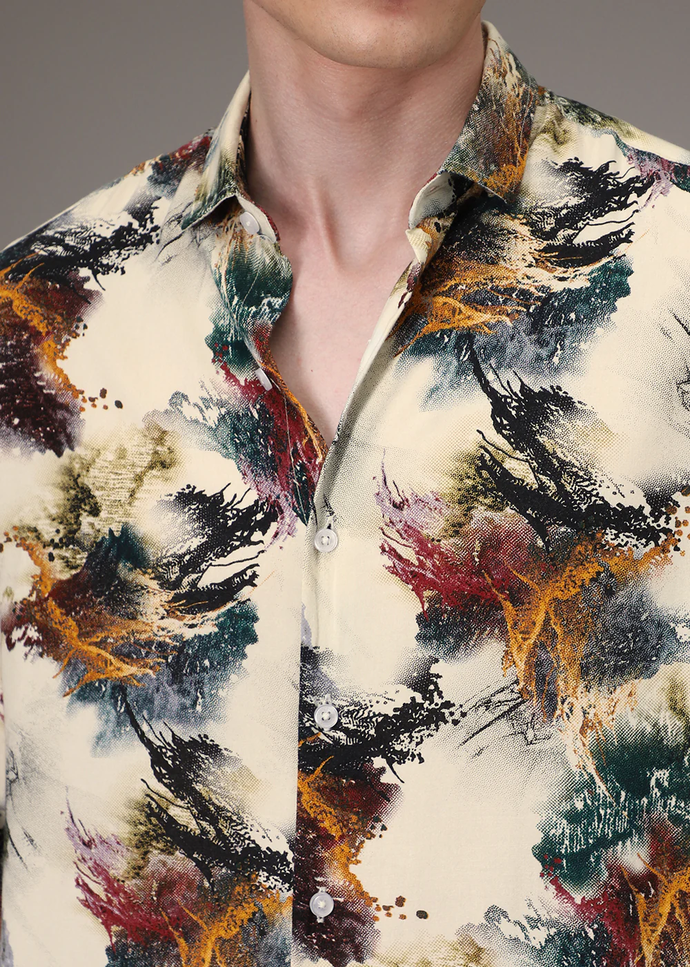Color Cascade Cream Feather Shirt - Image 4