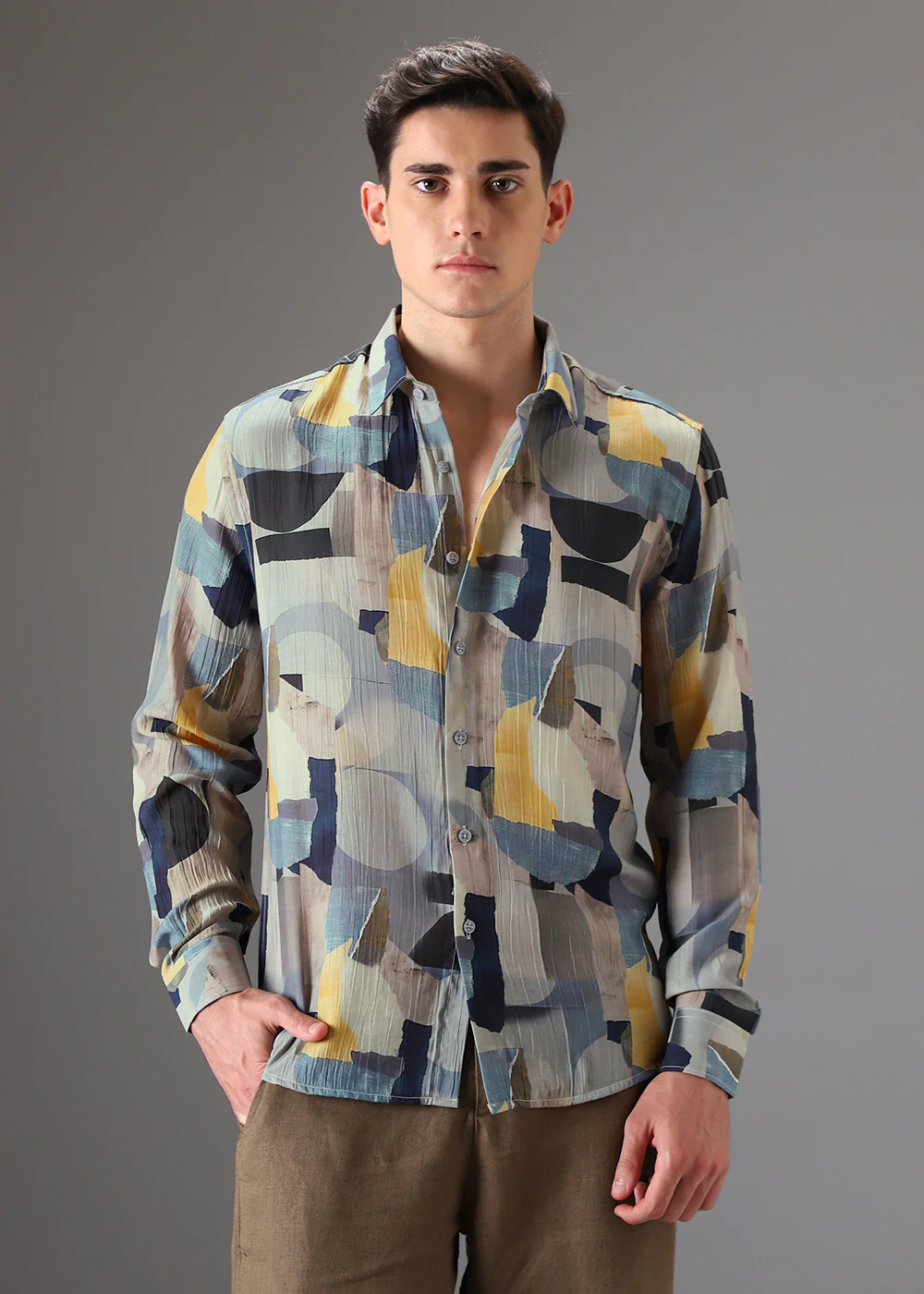 Colorblock Abstract Crushed Printed Shirt - Image 3
