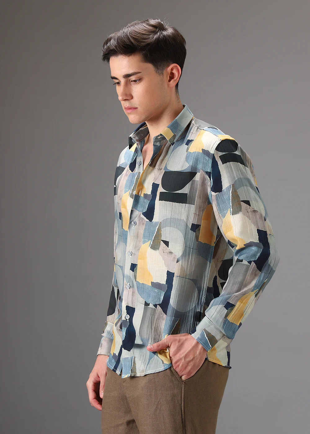 Colorblock Abstract Crushed Printed Shirt - Image 5